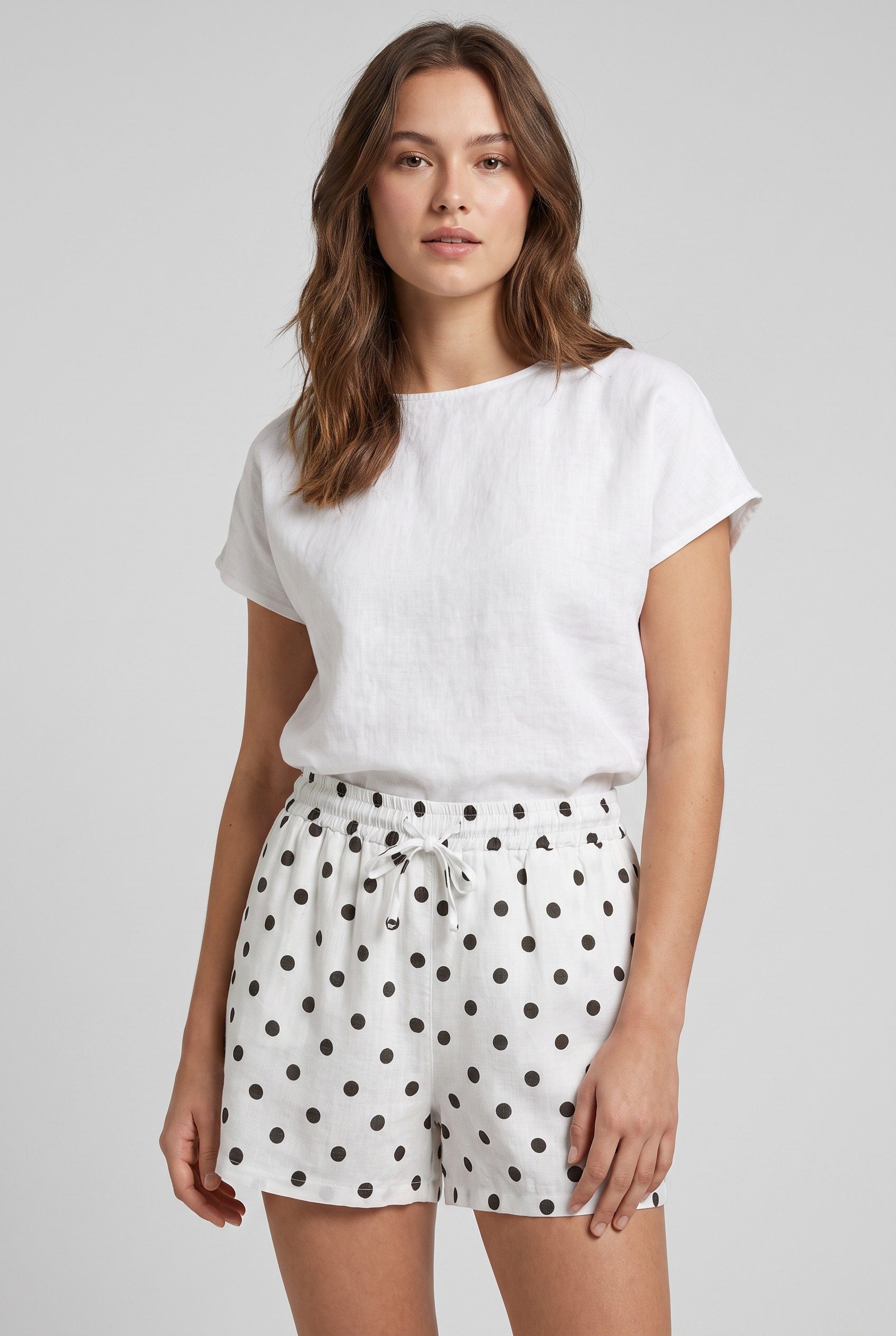 SUBLEVEL Shorts Damen Kurze Hose Leinen-Mix Polka-Dot Design, Eingrifftaschen