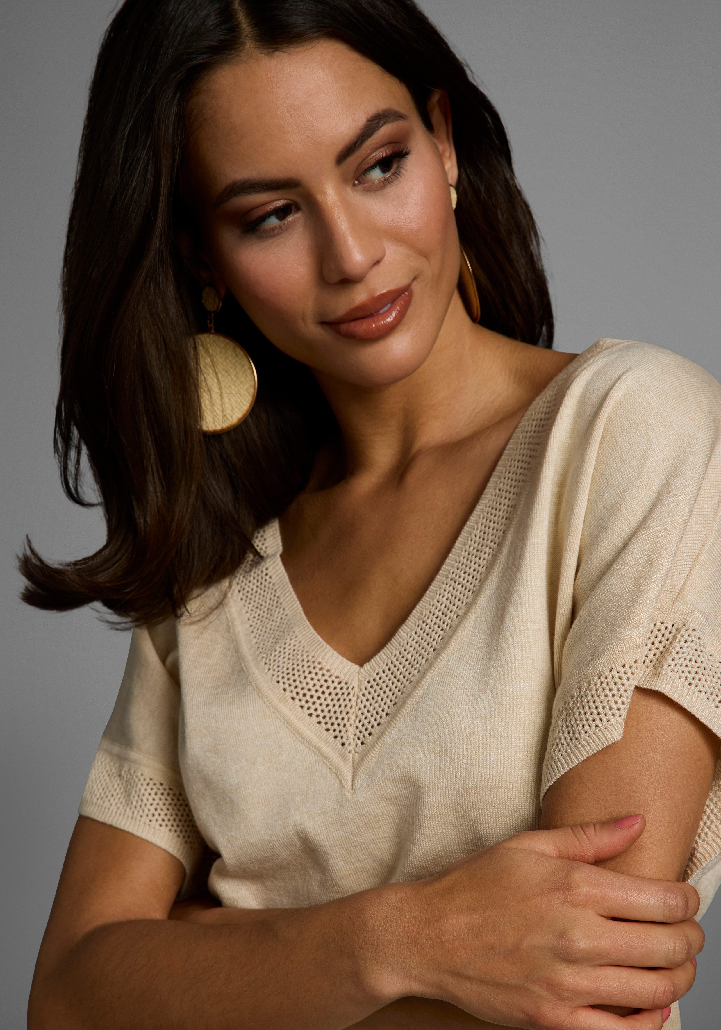 Laura Scott Kurzarmpullover mit sommerlichem Ajourmuster