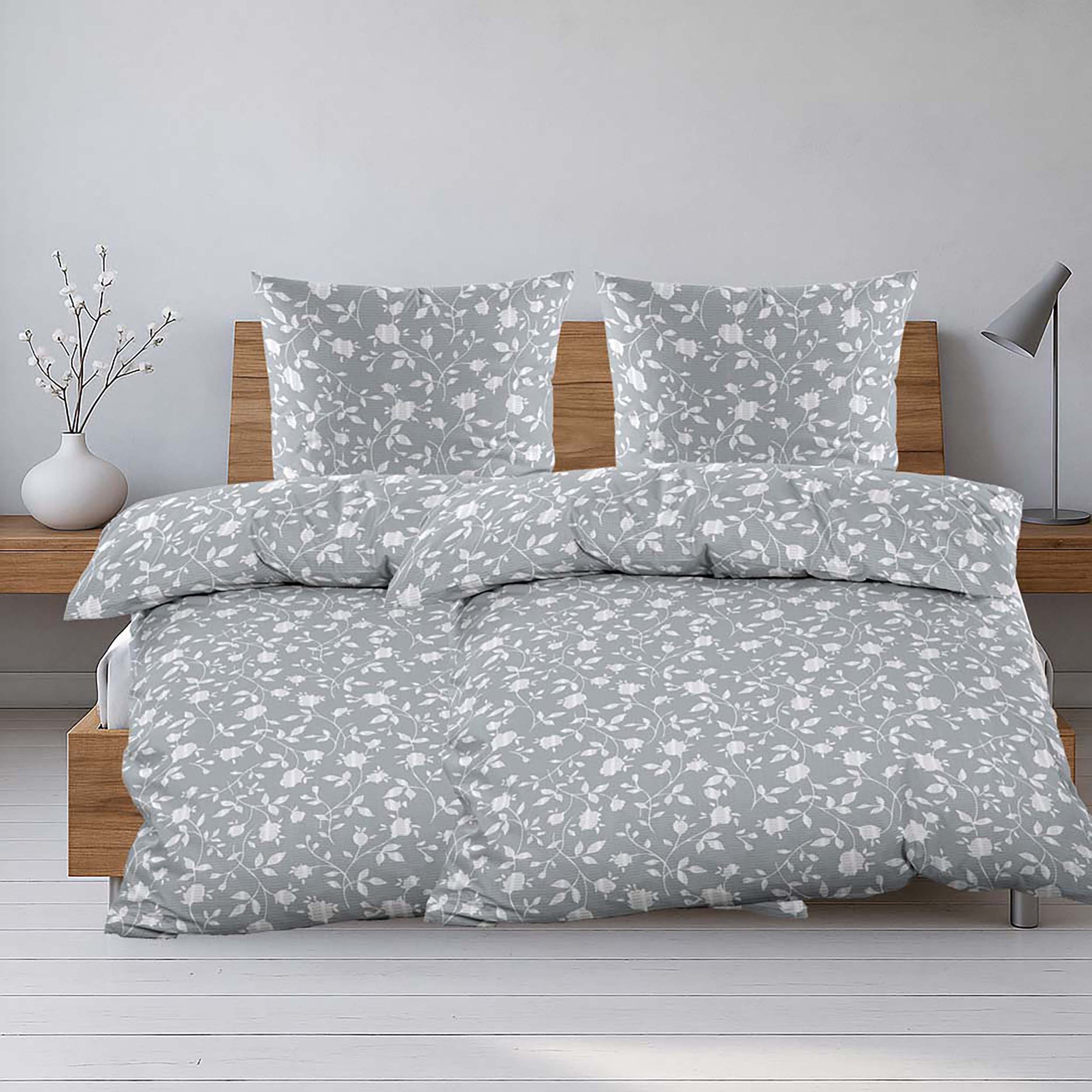 Casa Colori Bettwäsche Seersucker-Bettwäsche "Blütentraum" Silber-Grau günstig online kaufen