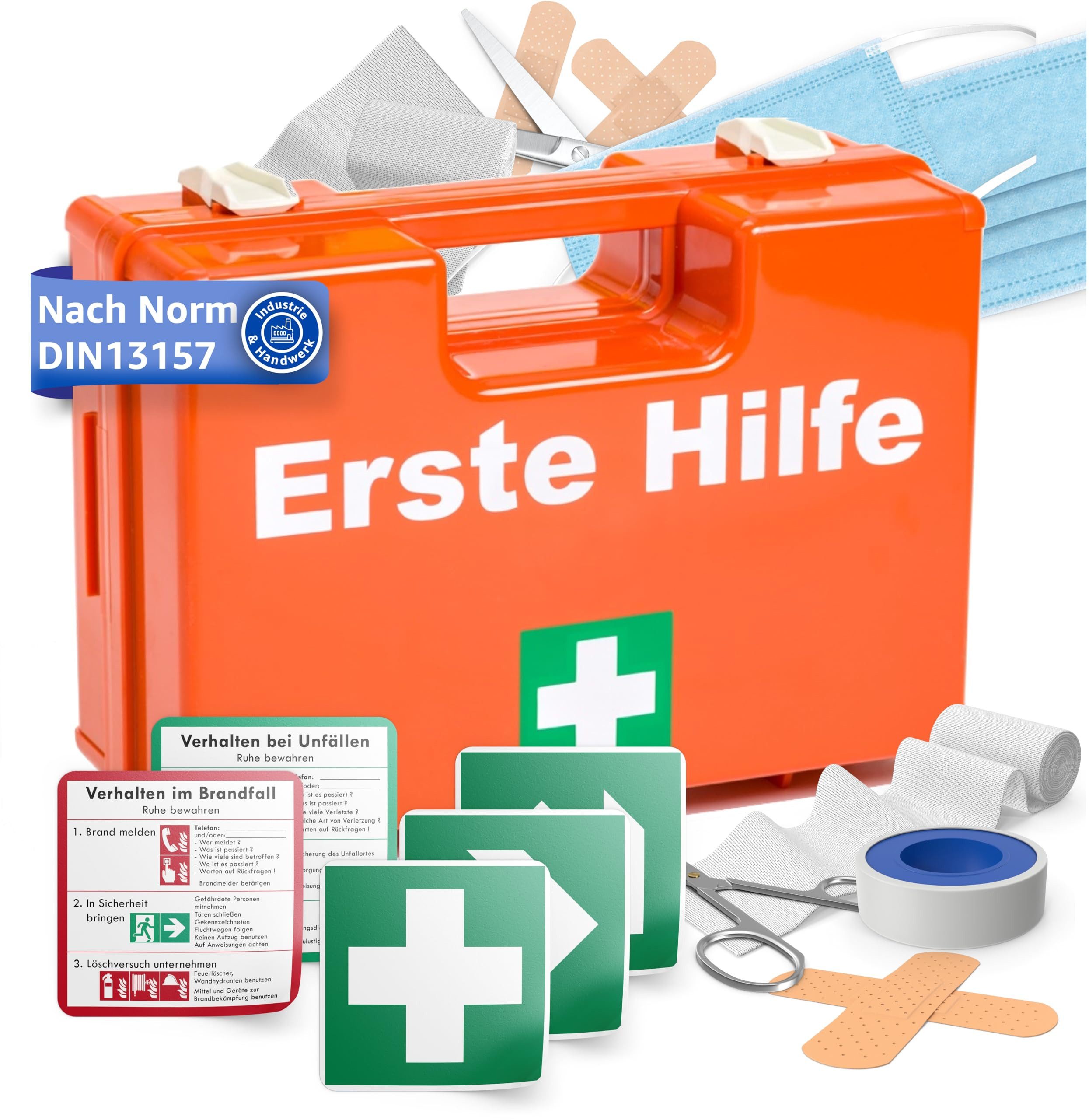 KFZ-Verbandtasche Erste Hilfe Koffer - DIN 13157 Kasten für Wand & Zuhause & Betrieb