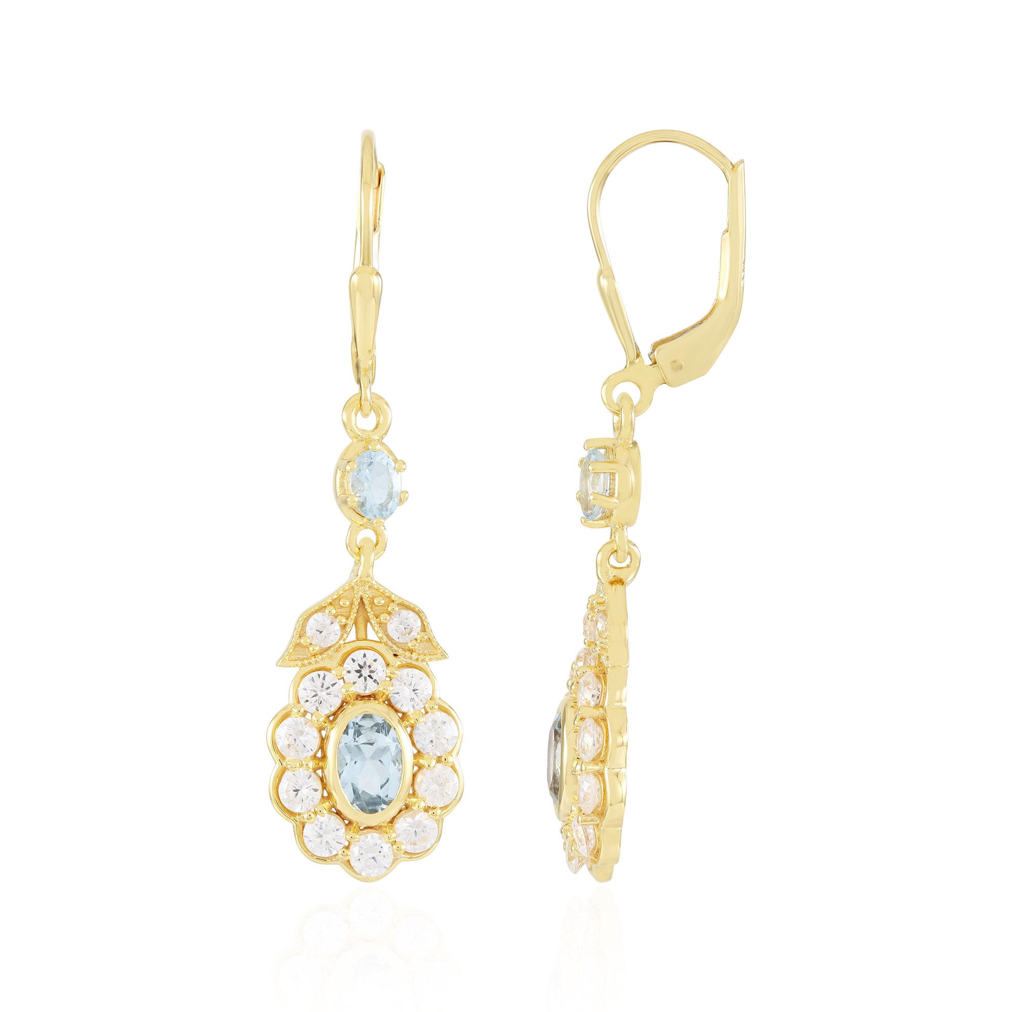 Cavill Ohrring-Set Ohrringe aus vergoldetem Silber mit Aquamarin und Zirkon (2-tlg)