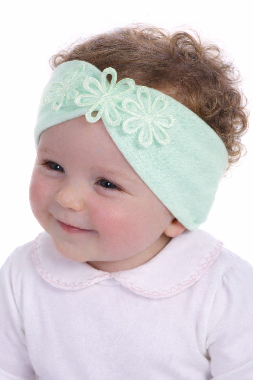 La Bortini Stirnband Stirnband Baby Kopfband in Weiß Creme Rosa für Taufe und Feste (Kopfschmuck für Mädchen) elastisch, weich, mit drei Blumchen