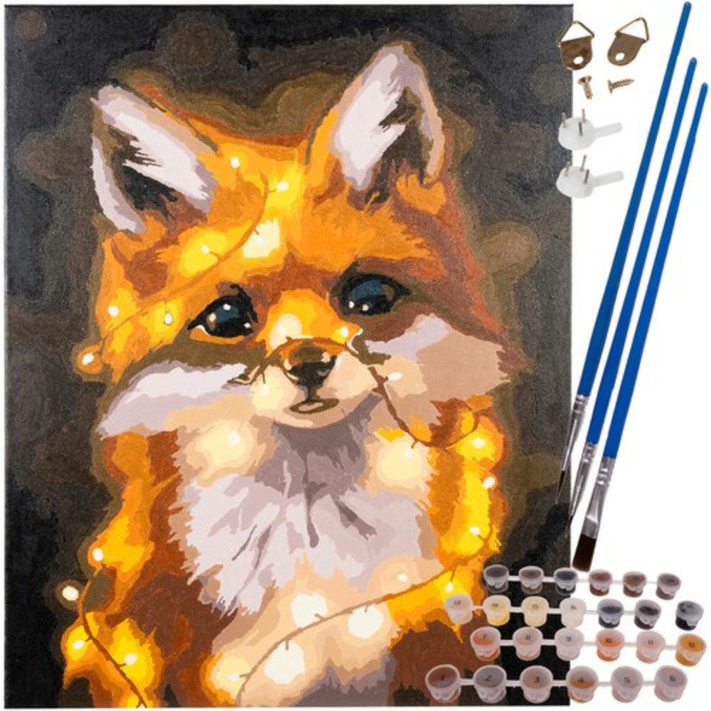 MAALEO Malen nach Zahlen Malset Fuchs ausmalen (Spar-Set, 1-St., ausmalen), Leinwand auf Holzrahmen, kräftige Acrylfarben, stabile Pinsel