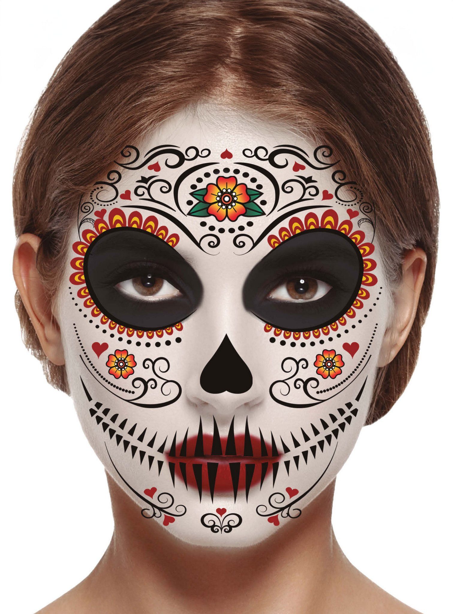 Metamorph Theaterschminke Dia de los Muertos Gesichts-Klebetattoo - Fasching, Temporäres Haut-Tattoo für krasse Effekte auch ohne Schminkkünste