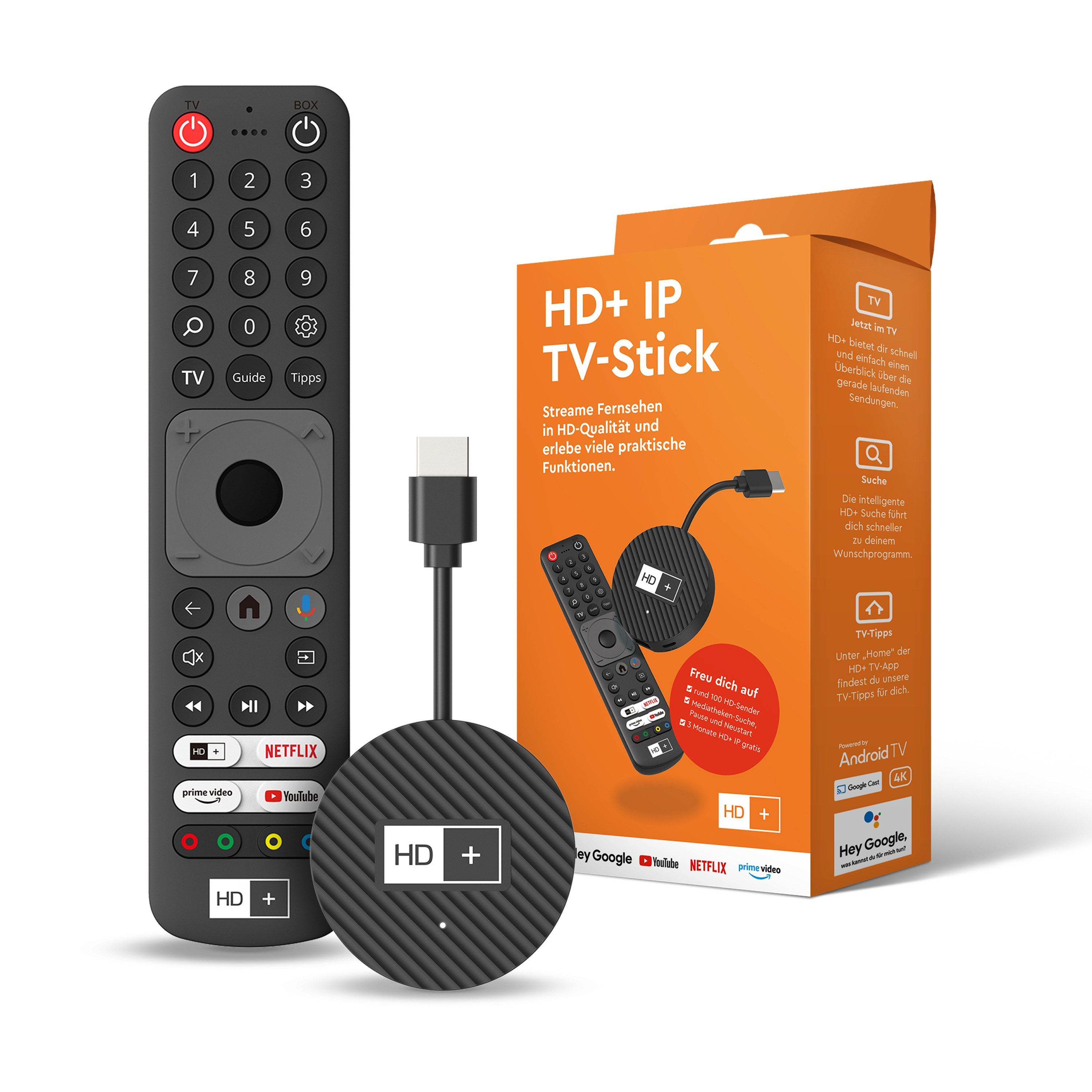 HD+ Streaming-Stick IP TV-Stick, Android TV, Inkl. 3 Monate HD+ IP, 4k UHD