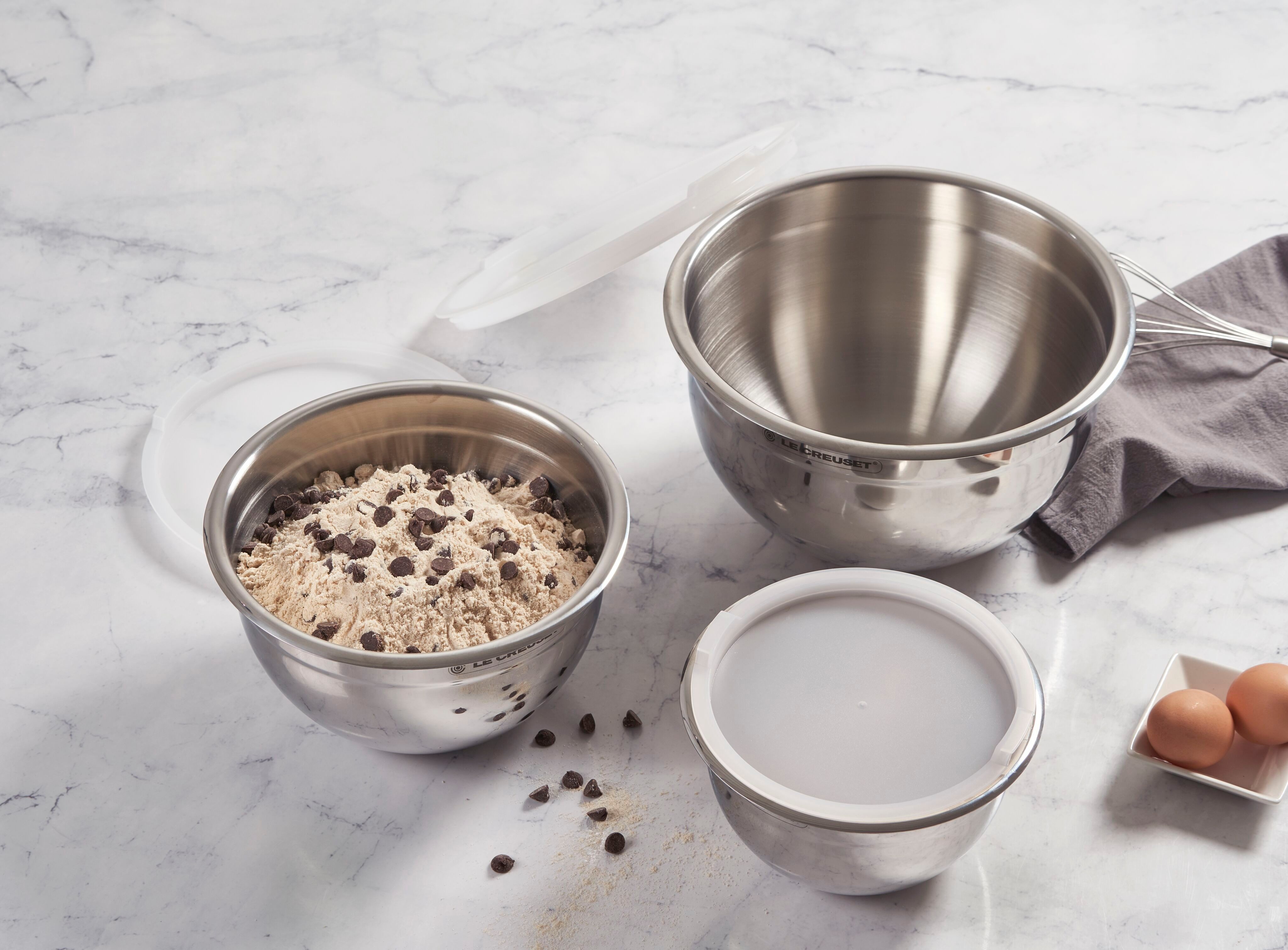 LE CREUSET Rührschüssel Rührschüsselset mit Deckel, Edelstahl, 3-teilig, Ø 19/23/27cm, 41901000010000 – Bild 5 von 5