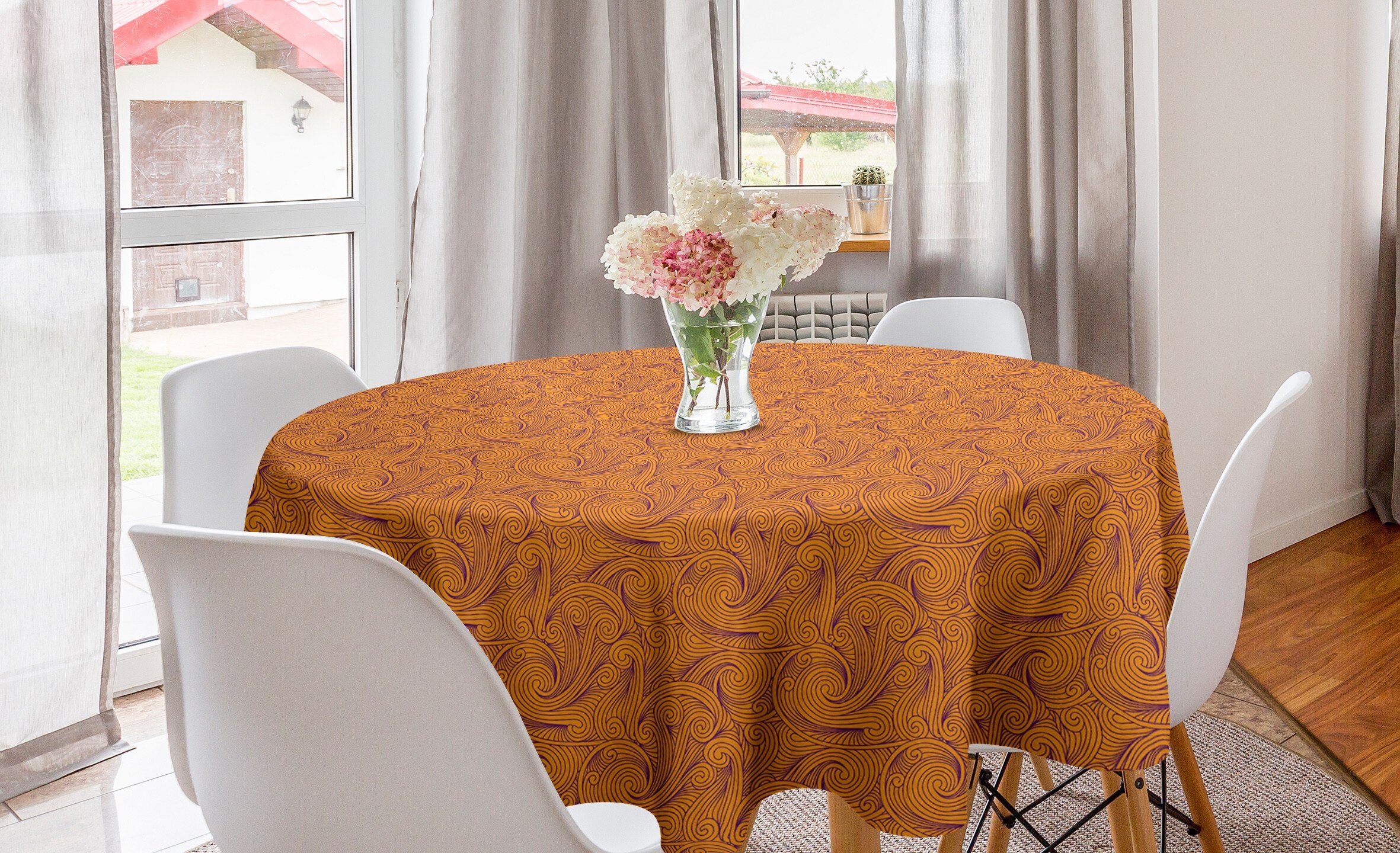 Abakuhaus Tischdecke für Gekritzel Abstrakte Streifen Kreis Küche Abdeckung Dekoration, wirbelnde Esszimmer Tischdecke