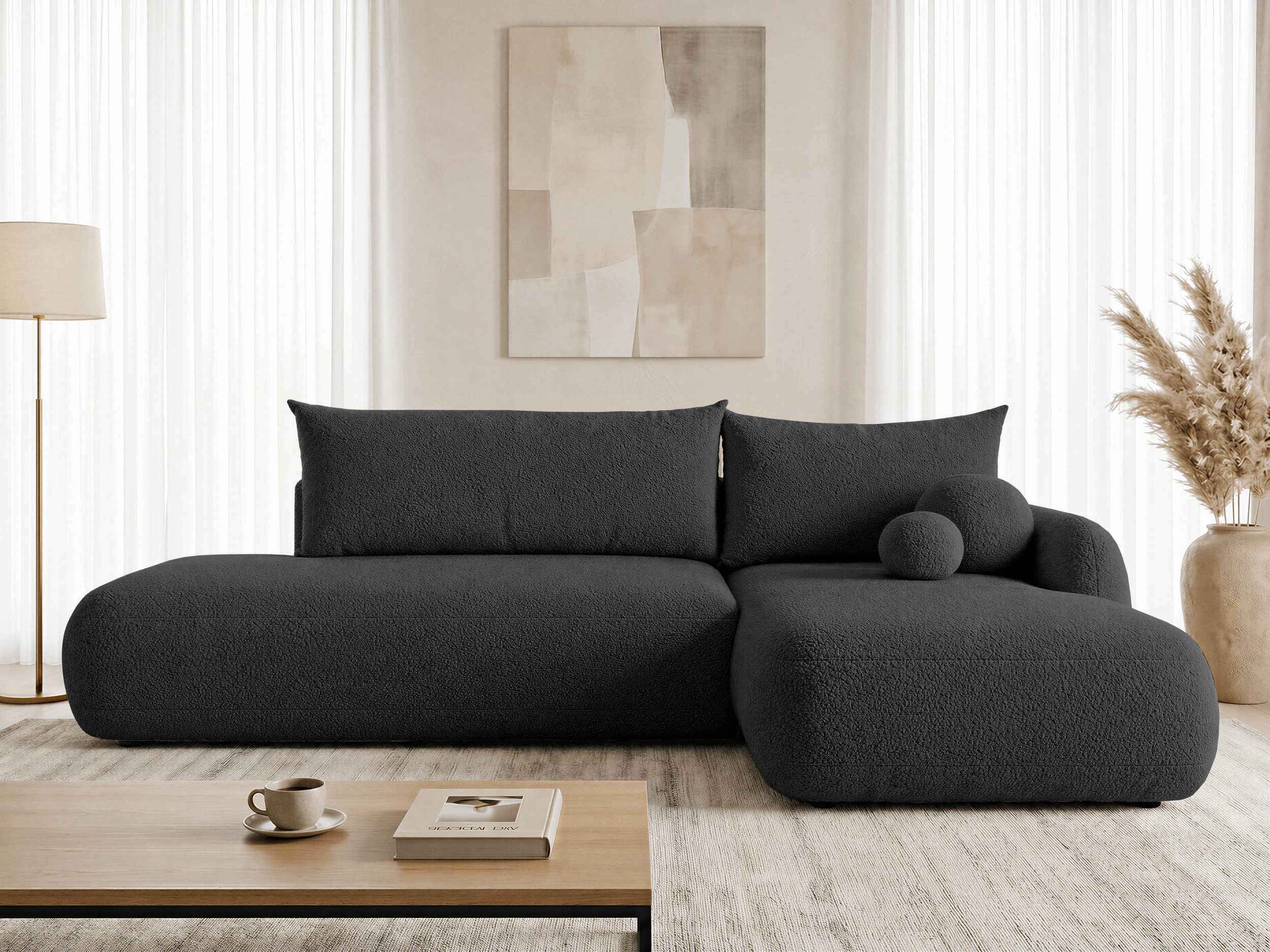 Sofnet Ecksofa Neto, mit Schlaffunktion und Bettkasten, Weiches Schlafsofa mit Wellenfeder, L-Form Couch, Bouclé