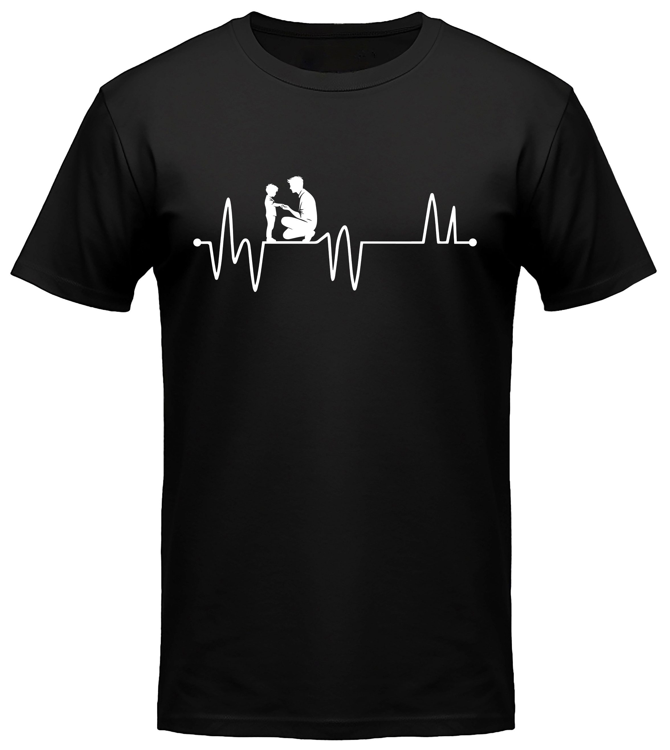 MyDesign24 T-Shirt Vater mit Sohn Herschlaglinie print Shirt EKG-Linie Vater T-Shirt schwarz kurzarm Regular Fit i610