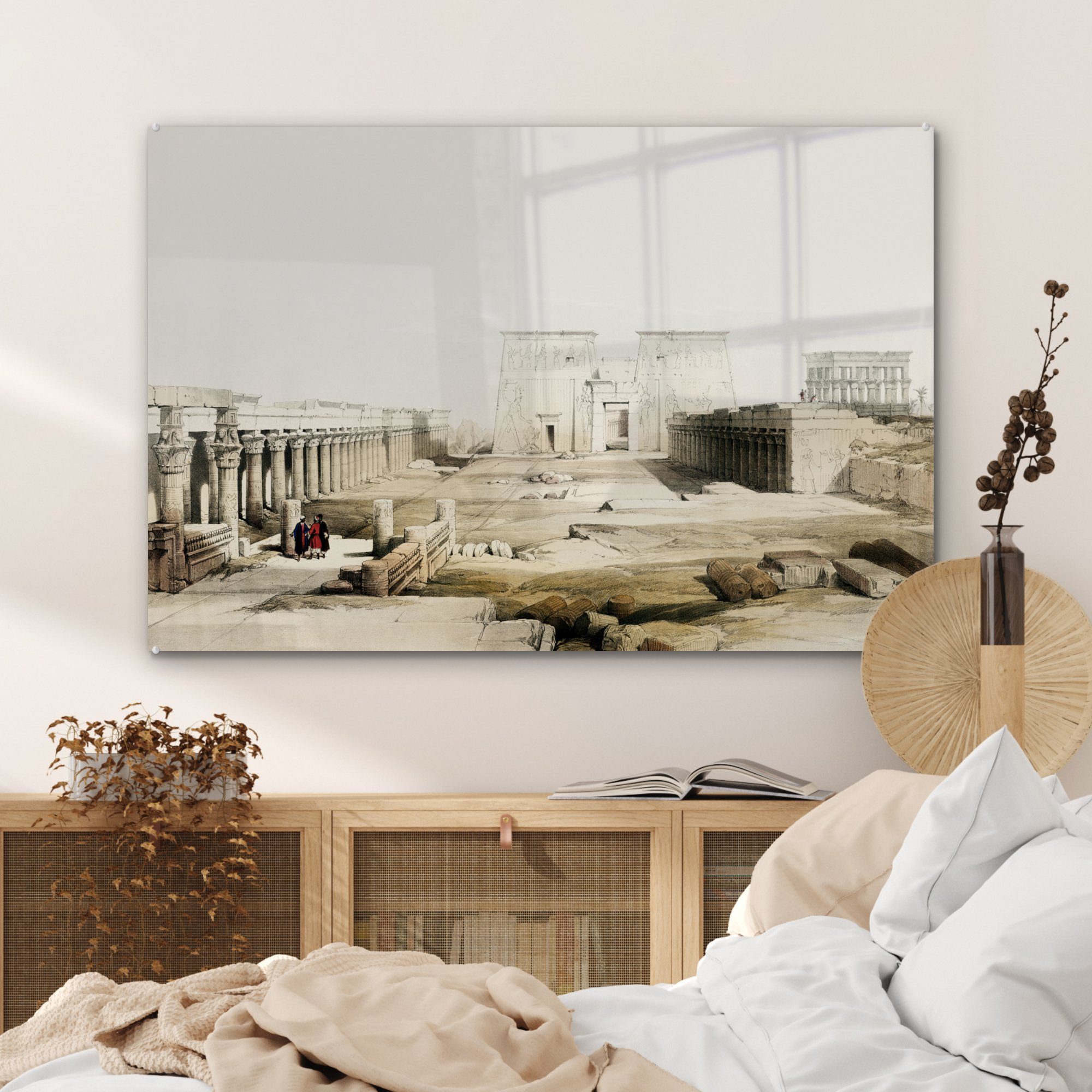 MuchoWow Acrylglasbild von Philae Tempel Acrylglasbilder Roberts, Wohnzimmer Nubia Schlafzimmer den - St), Annäherung Große David an & (1