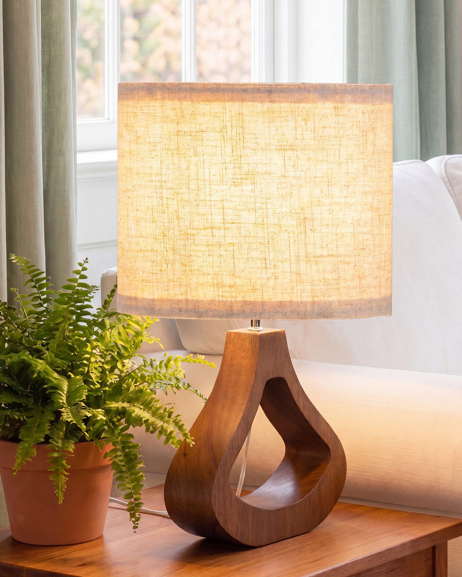 EDISHINE Nachttischlampe Höch 34cm Holz, Holzdeko, LED wechselbar, warmweiß, Lampe mit Ein-/Ausschalter, E27 Fassung mit 2700K LED-Glühbirne