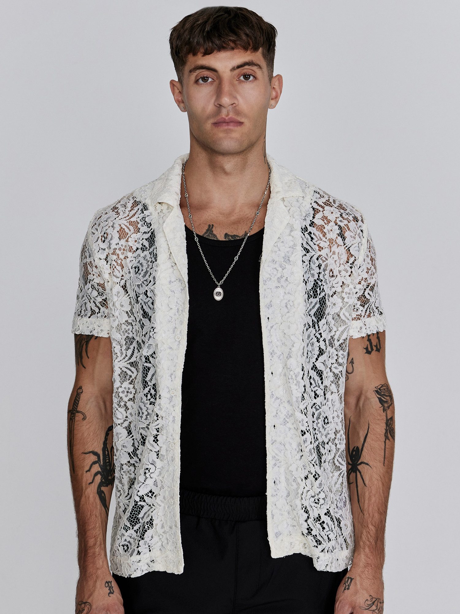 Siksilk Kurzarmhemd SikSilk Herren Ecru Lace Resort Hemd