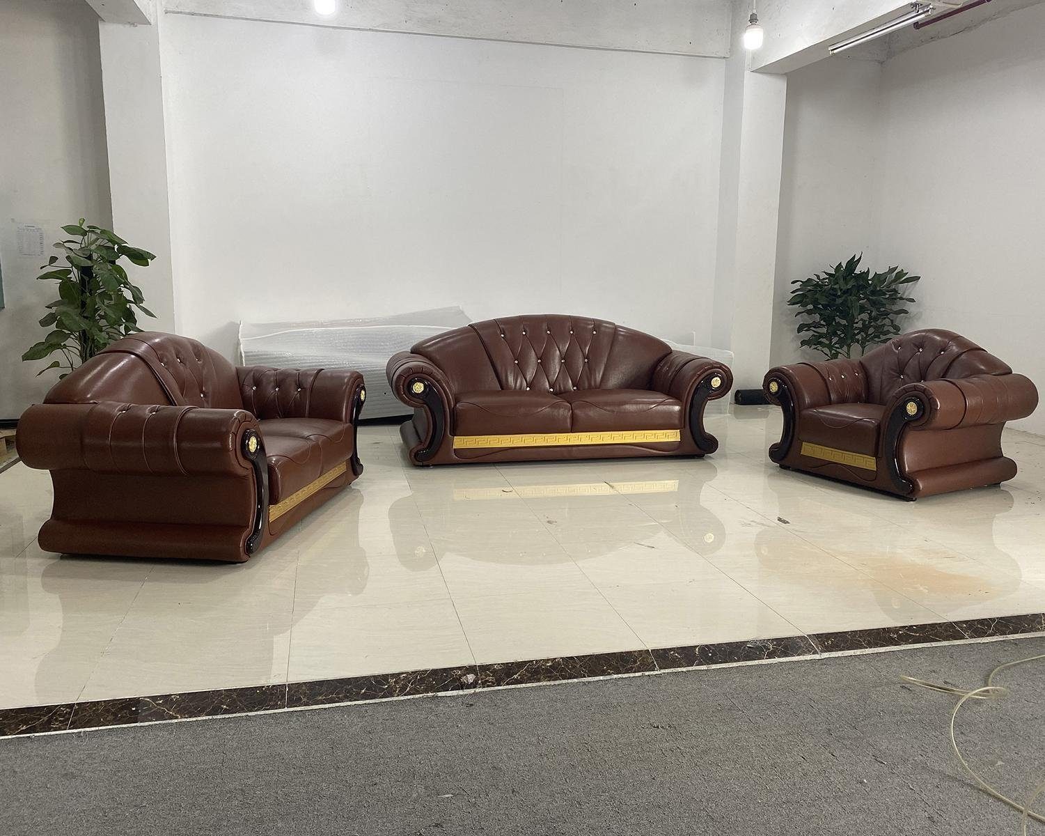 JVmoebel Sofa Braune Sofagarnitur Chesterfield Leder Sofa Couch Gruppe, 3 Teile
