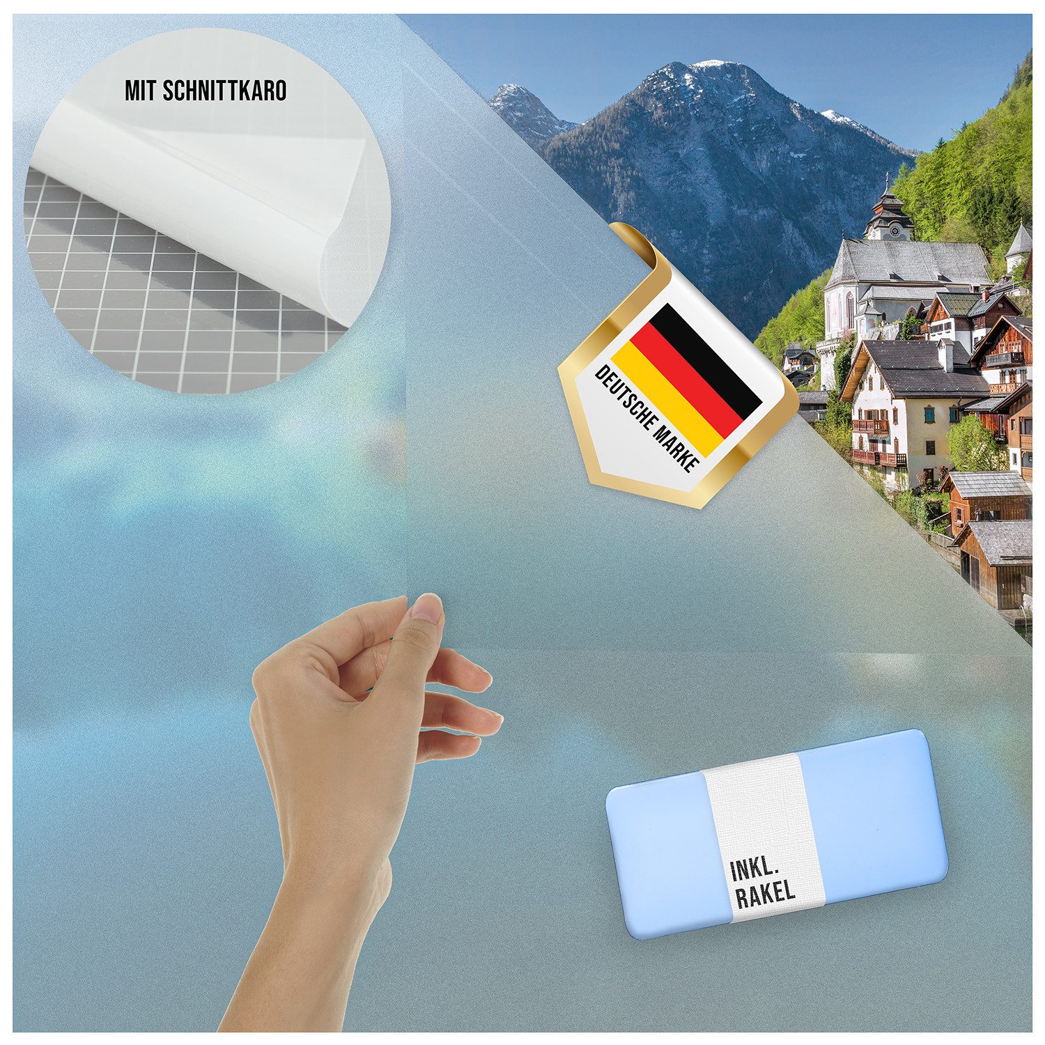 Blumtal Fensterfolie mit Milchglas-Effekt für Privatsphäre, Fensterfolie selbsthaftend, blickdicht, zuschneidbar, UV-Schutz bei Fenstern, Duschkabinen und Co.