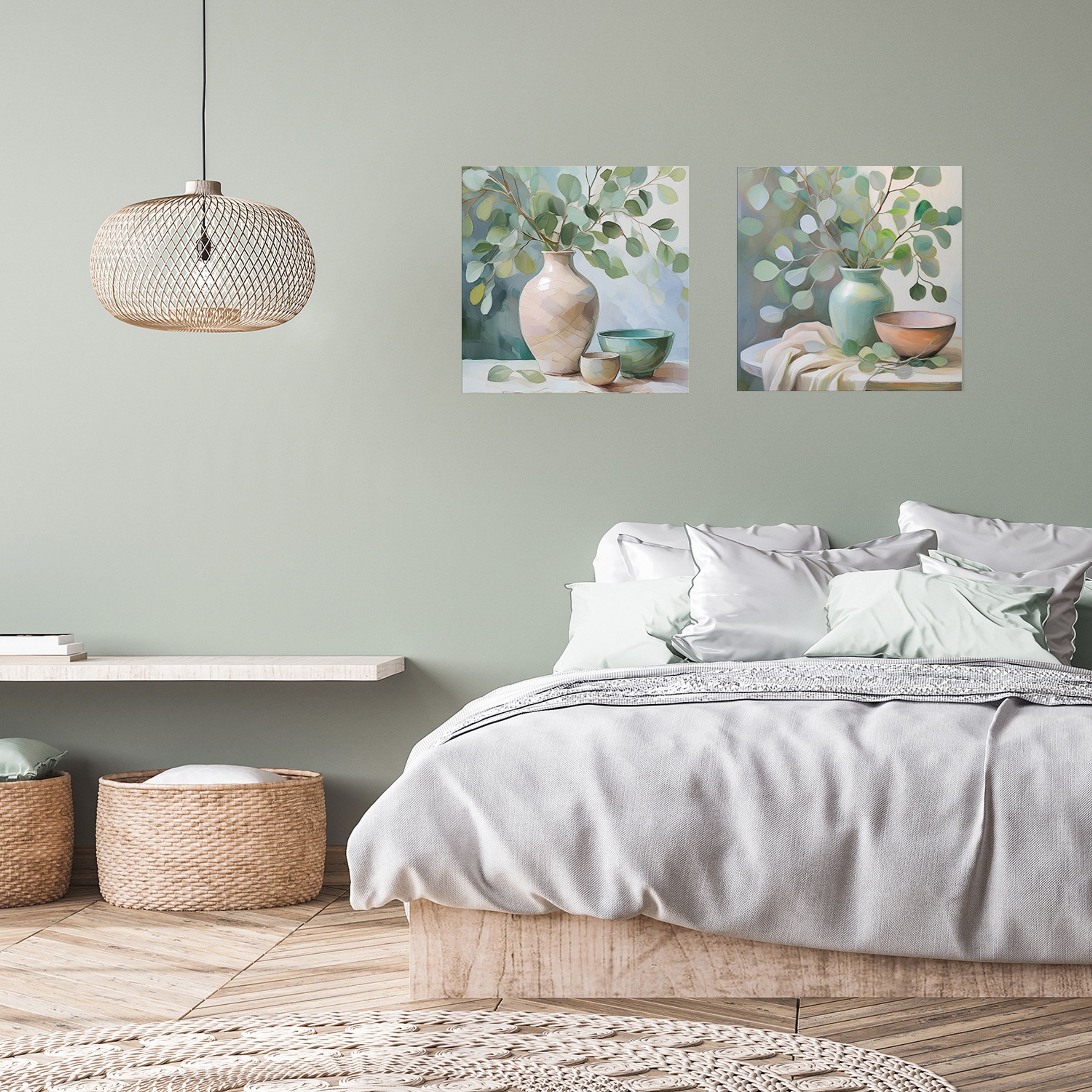 artissimo Glasbild Bild aus Glas 50x50 cm / Wandbild Quadratisch / Wanddeko modern, Stillleben: Eukalyptuszweige iin salbei grün – Bild 4 von 5