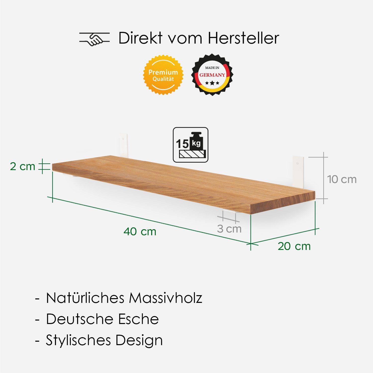 Rikmani Wandregal Holzregal Braun (Metall Bücherregal TES Esche weiß)