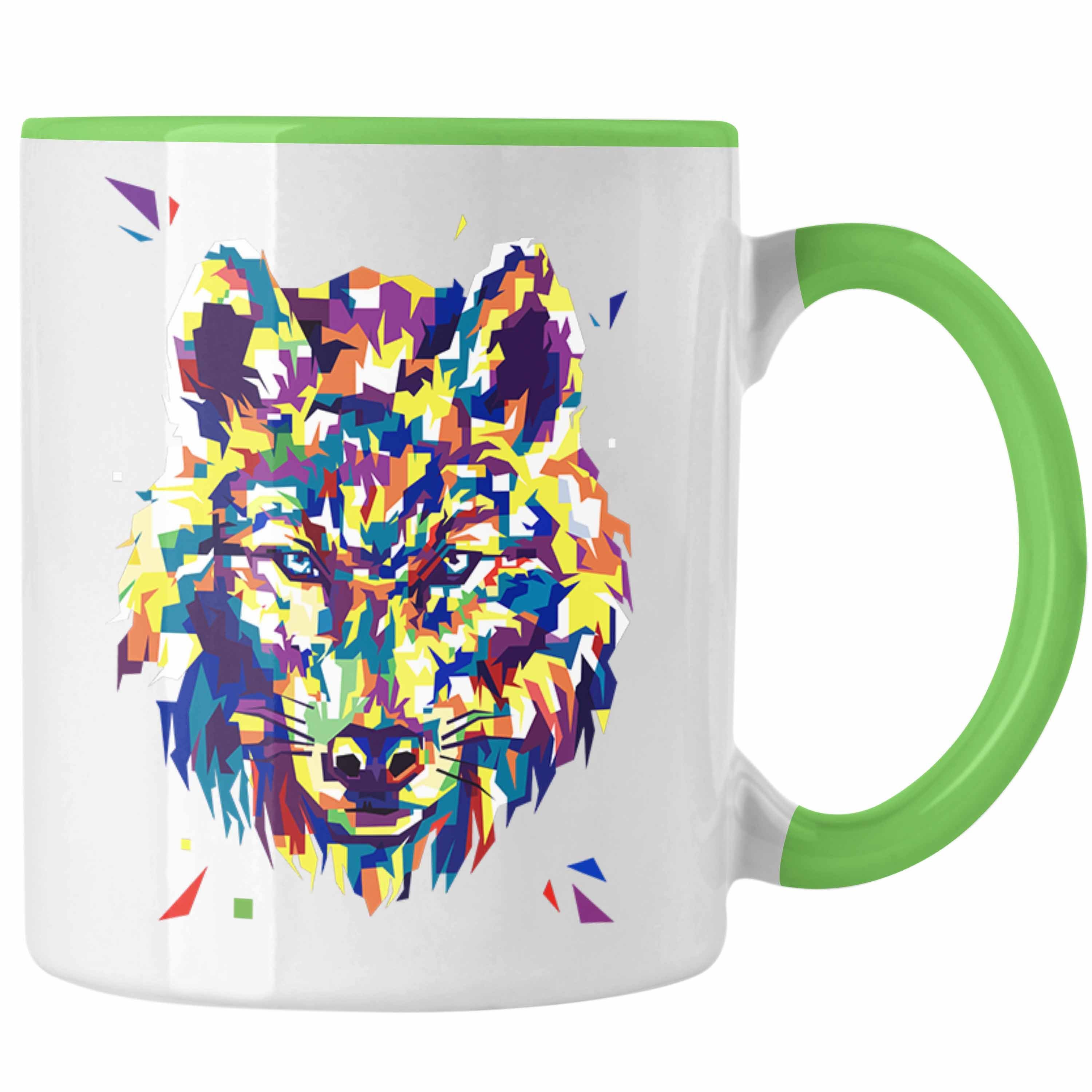 Trendation Tasse Trendation - Wolf Poiygon Grafik Tasse Geschenk Wölfe Liebhaber Bunt Grün