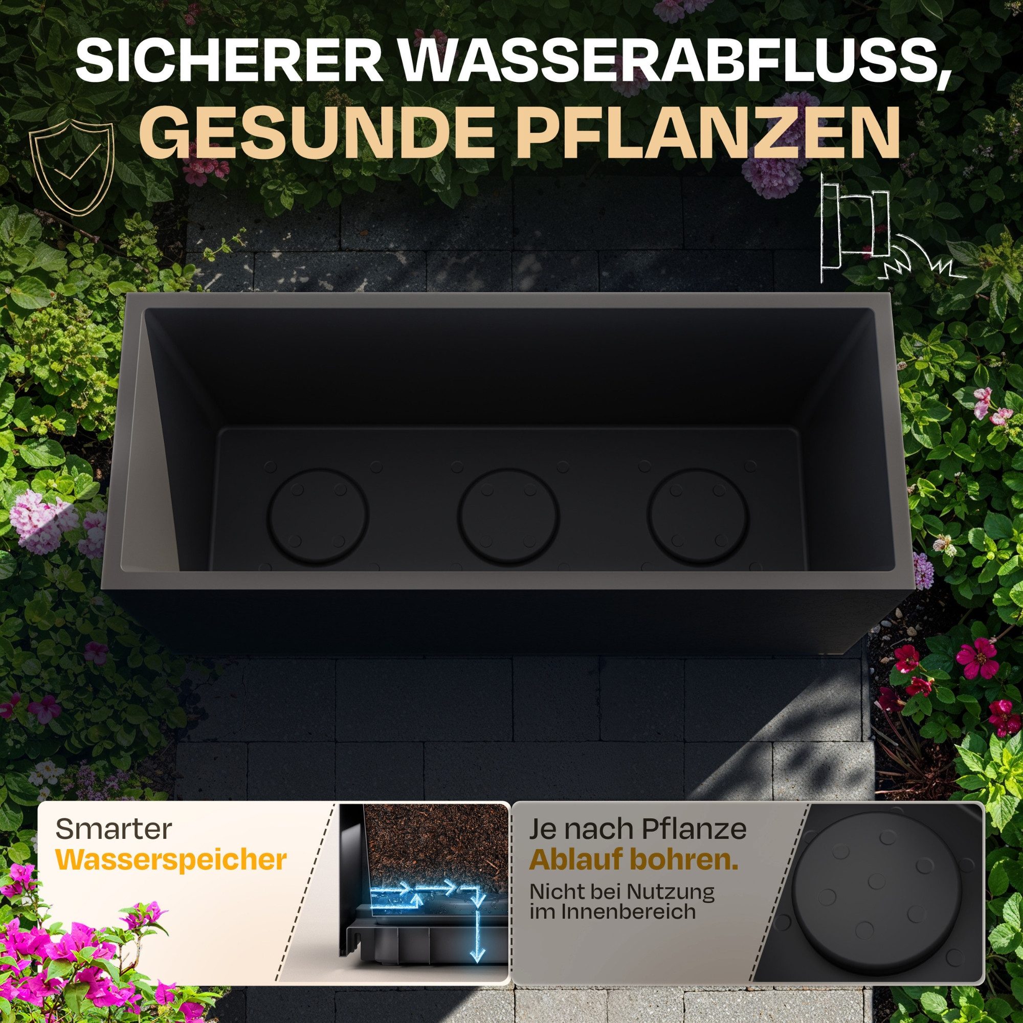 ONDIS24 Pflanzkübel Ondis24 Pflanzkübel Vulkan"Pierre" 100cm graphit, 100x40x40 cm, Volumen ca. 98 L, UV- und witterungsbeständig – Bild 4 von 5