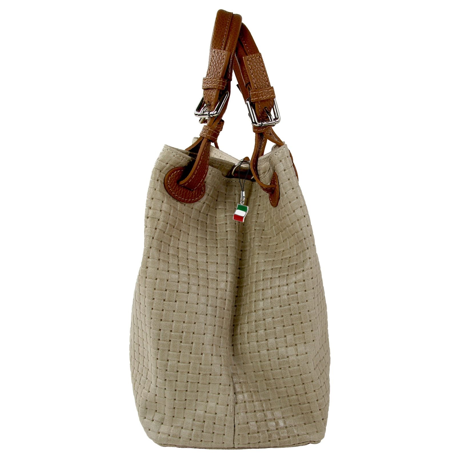 FLORENCE Handtasche Florence Damen Handtasche Echtleder taupe (Handtasche), Damen Leder Handtasche, Umhängetasche, taupe ca. 31cm x ca. 28cm