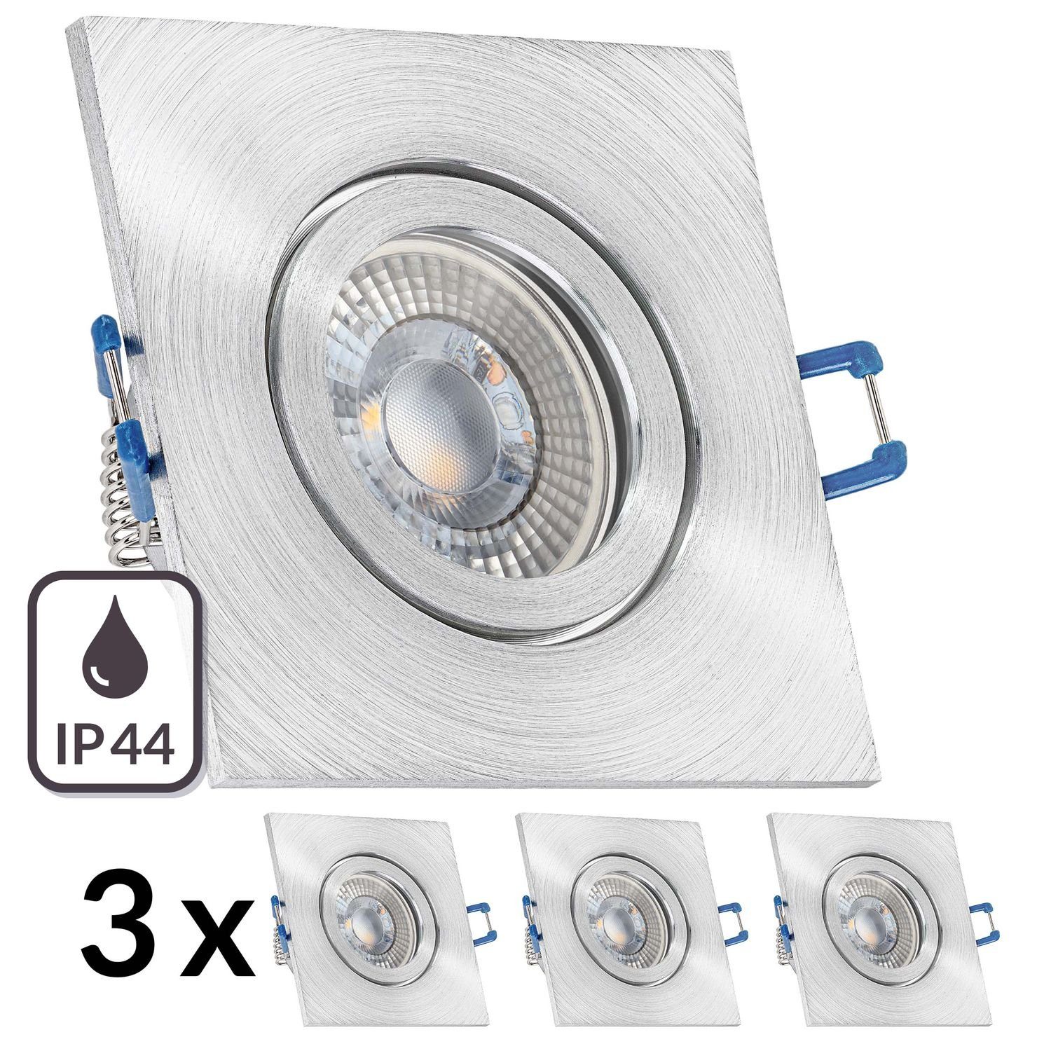 LEDANDO LED Einbaustrahler 3er Set LED aluminium mit extra natur Einbaustrahler in flach IP44 RGB