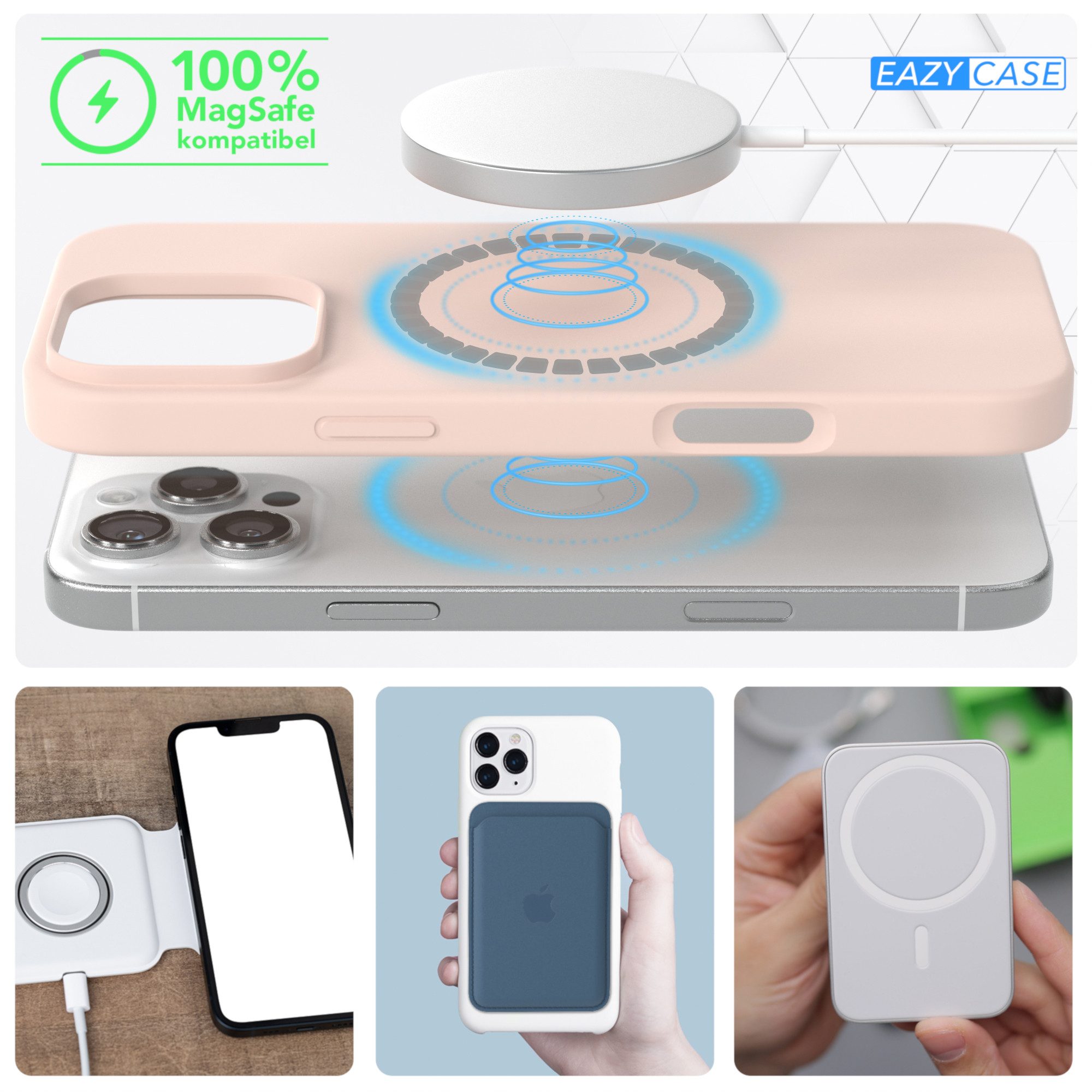 EAZY CASE Handyhülle Silikonhülle mit MagSafe für iPhone 16 Pro Max 6,9 Zoll, Hülle Kameraschutz Handyschutzhülle kompatibel Magsafe Etui Rosa Braun