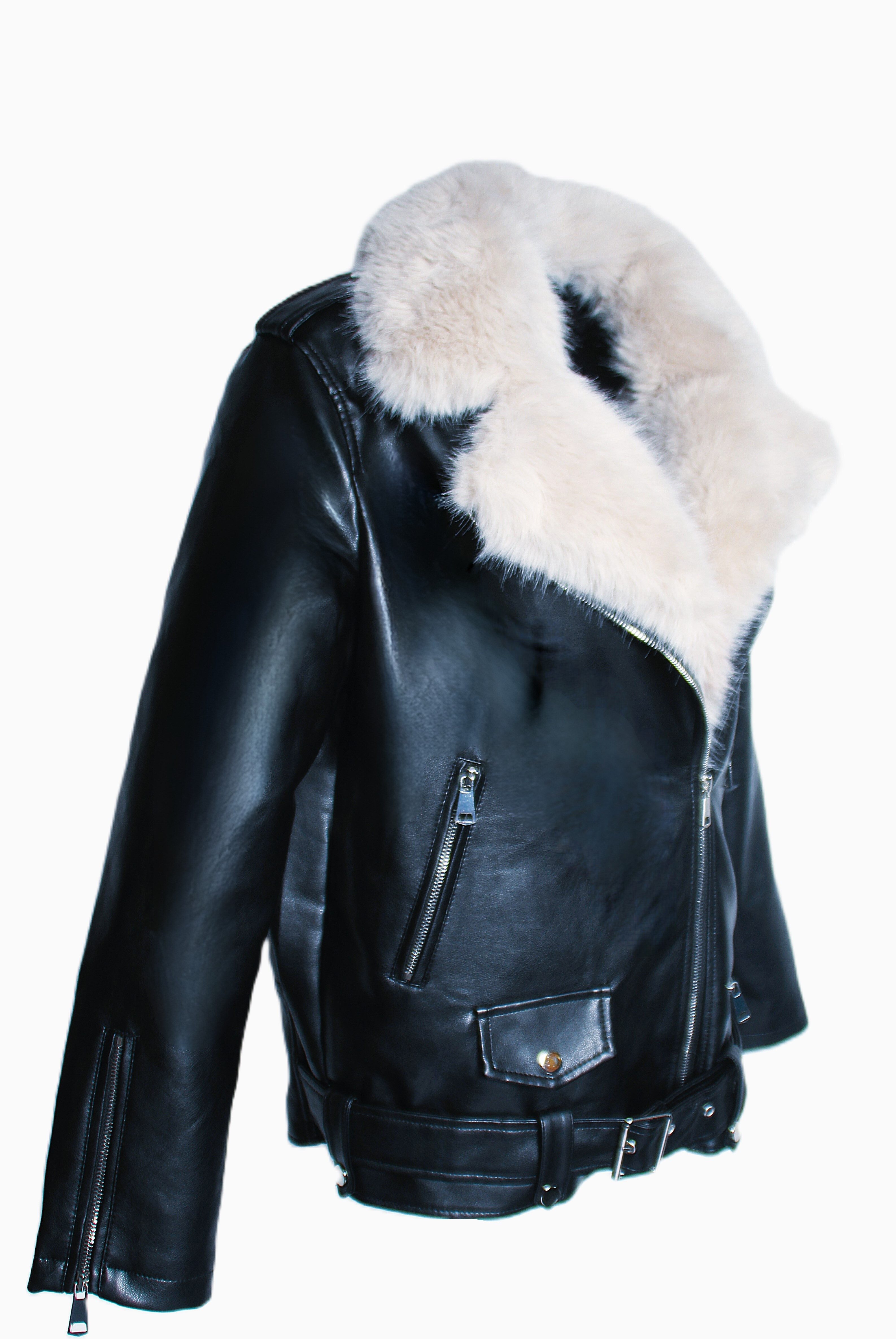 Be Noble Lederjacke Lappland OVERSIZE Winter Jacke aus hochwertigem Kunstleder mit einem Gürtel