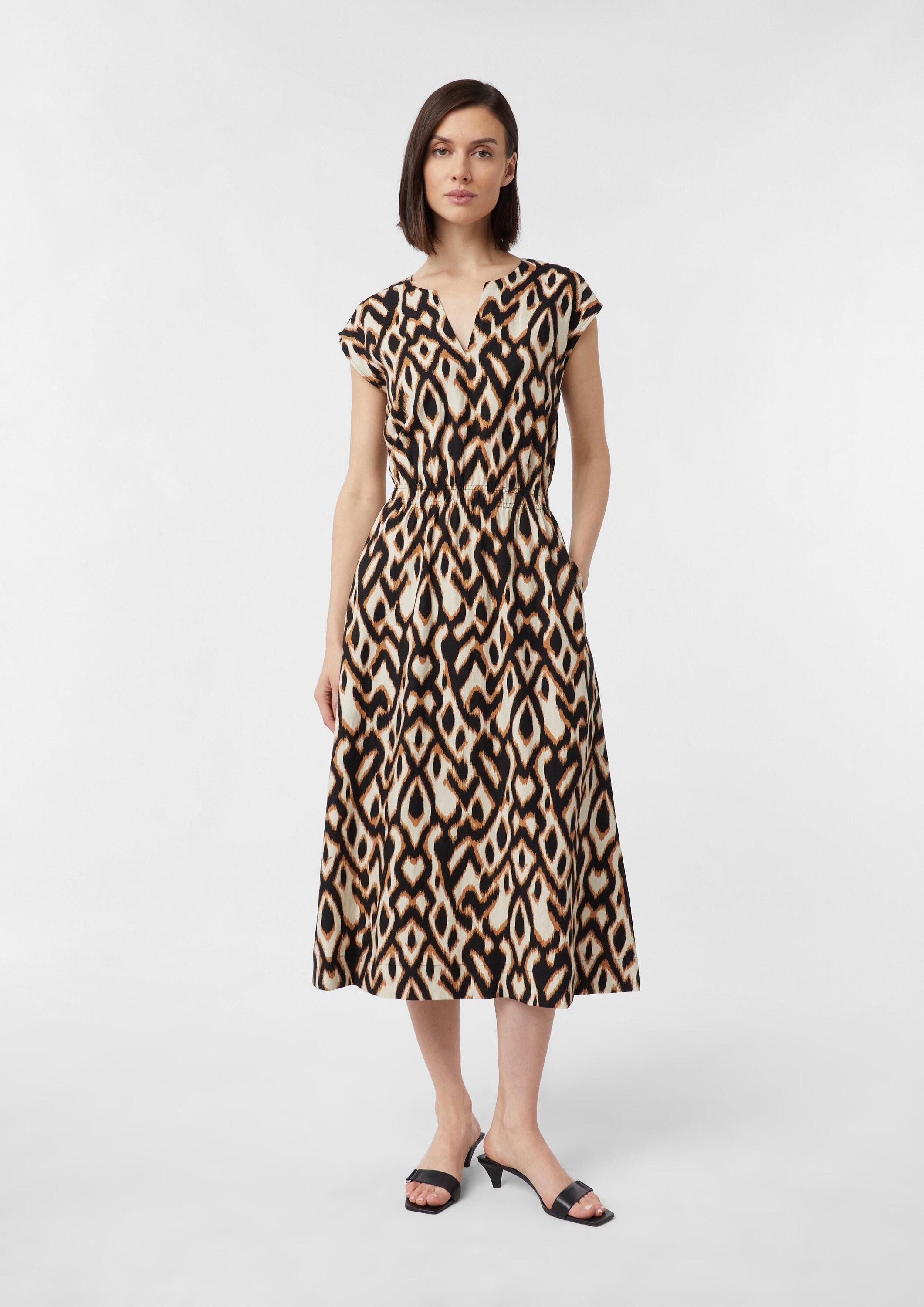 comma Midikleid Kleid Ausgestelltes Midikleid mit Animal-Print und V-Aussch günstig online kaufen