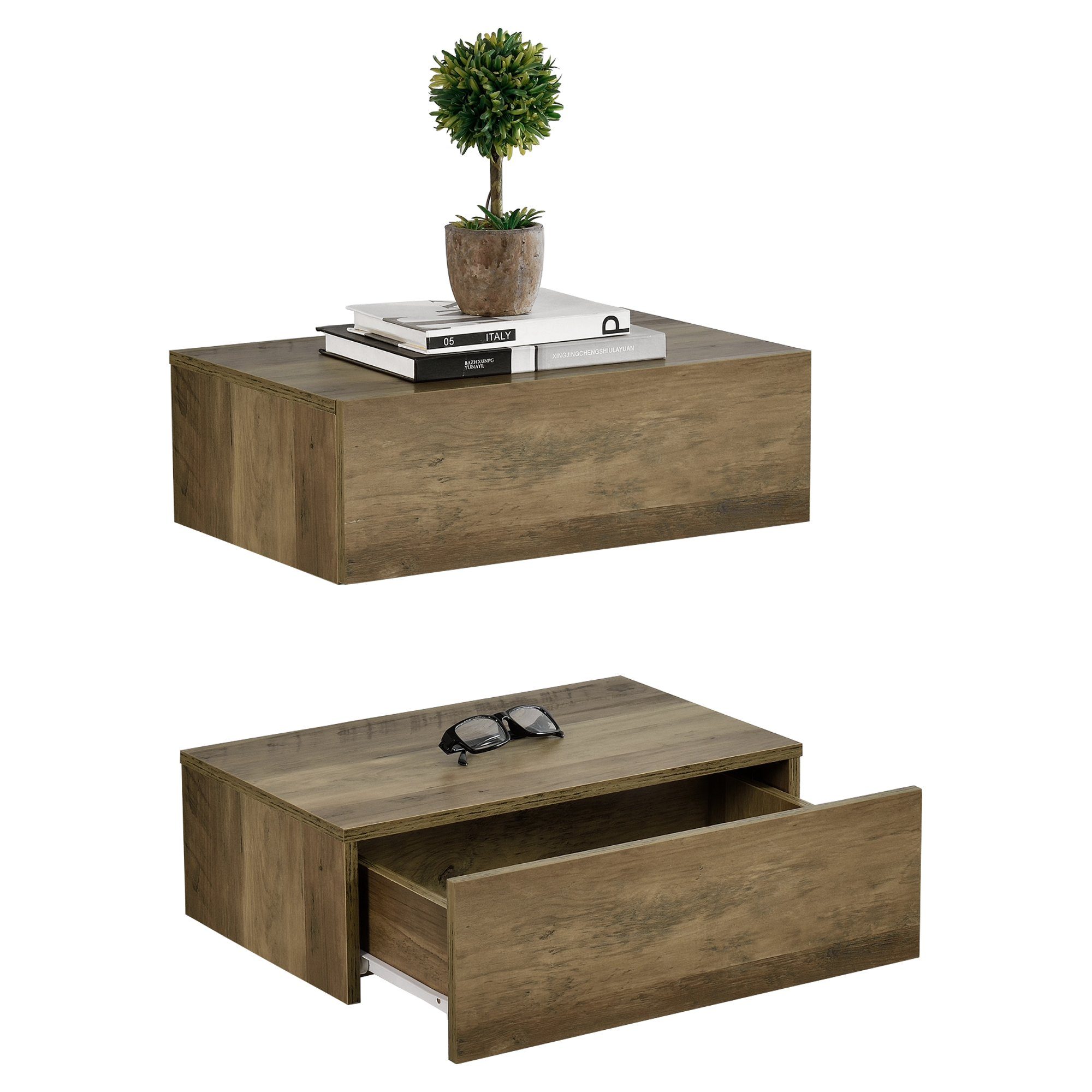 en.casa Nachtschrank »Oslo« in 2er Set mit Schublade 46x30x15cm Holzfarben günstig online kaufen