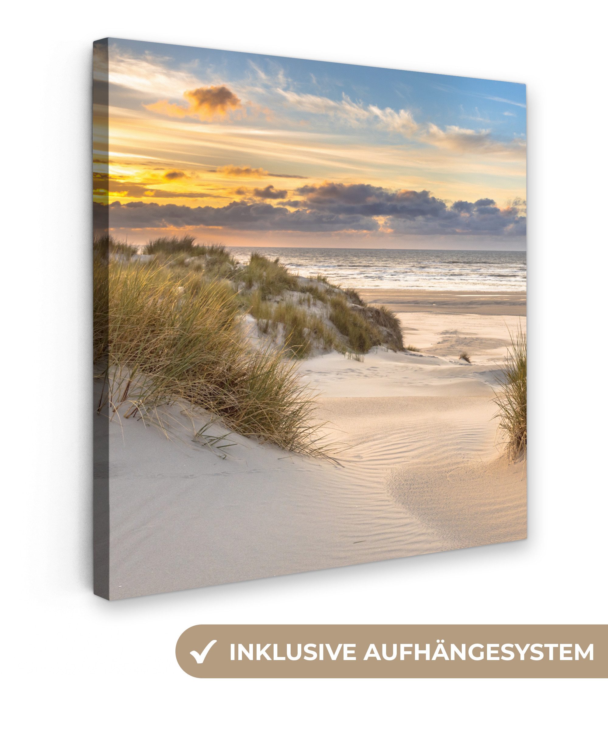 OneMillionCanvasses® Leinwandbild Strand - Düne - Gras - Sonnenuntergang - günstig online kaufen