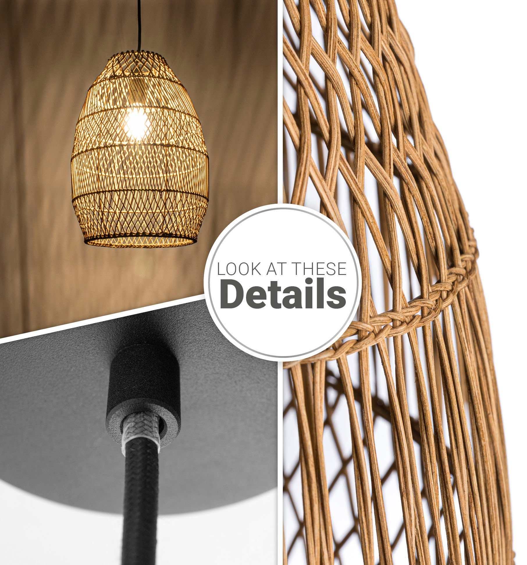 Rattan ohne Esstisch Küche VIHMO, LED Rustikal Paco Pendelleuchte Leuchtmittel, Korblampen E27 Pendellampe Home Boho