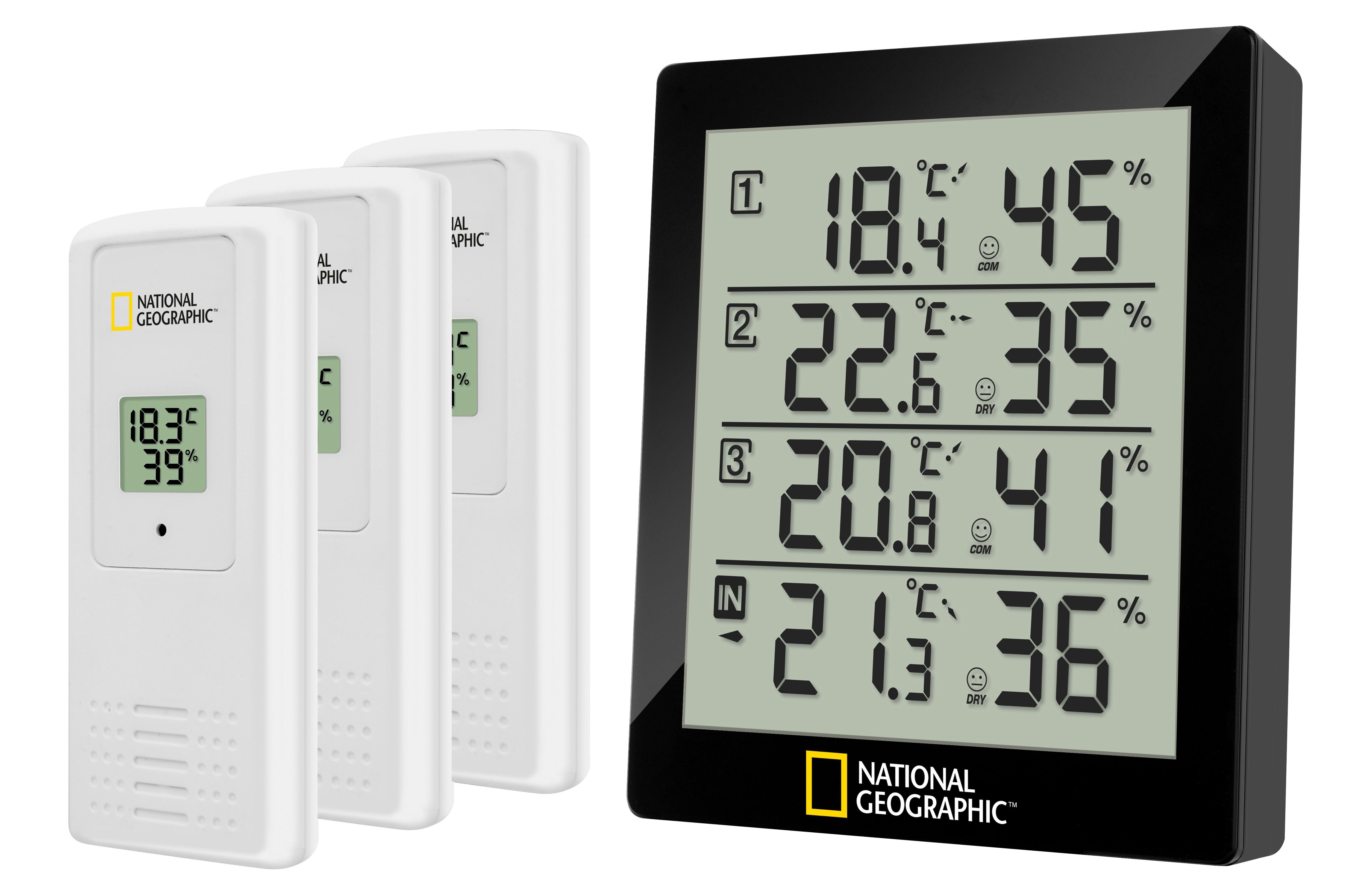 NATIONAL GEOGRAPHIC digitales Thermo-Hygrometer für 4 Messbereiche - schwarz Wetterstation