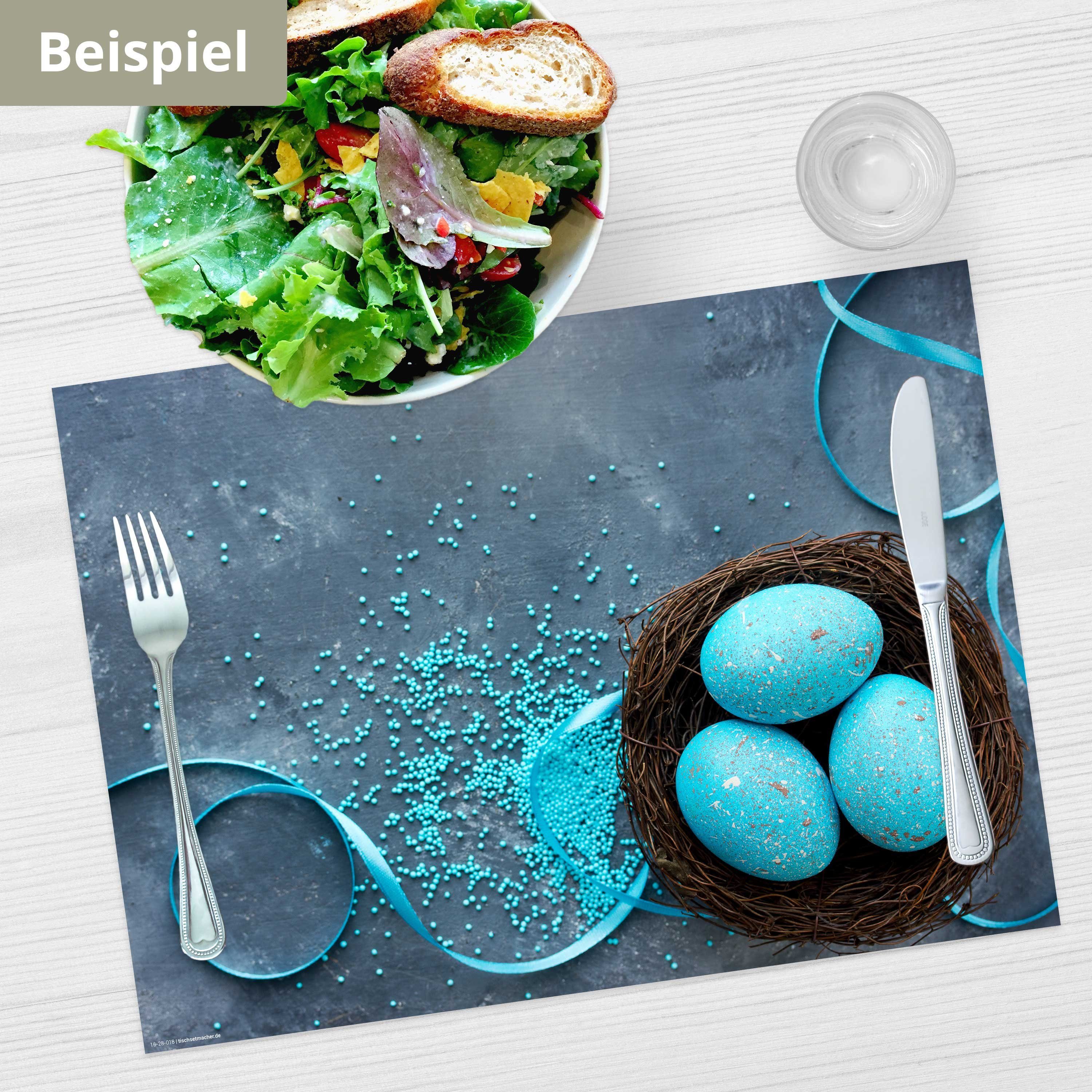 Platzset, Tischset Osternest Blumen cm x blau, in Germany 44 Ostern in 12-St., 32 in & Tischsetmacher, Frühling, - Naturpapier Aufbewahrungsmappe, (aus / Made blau)