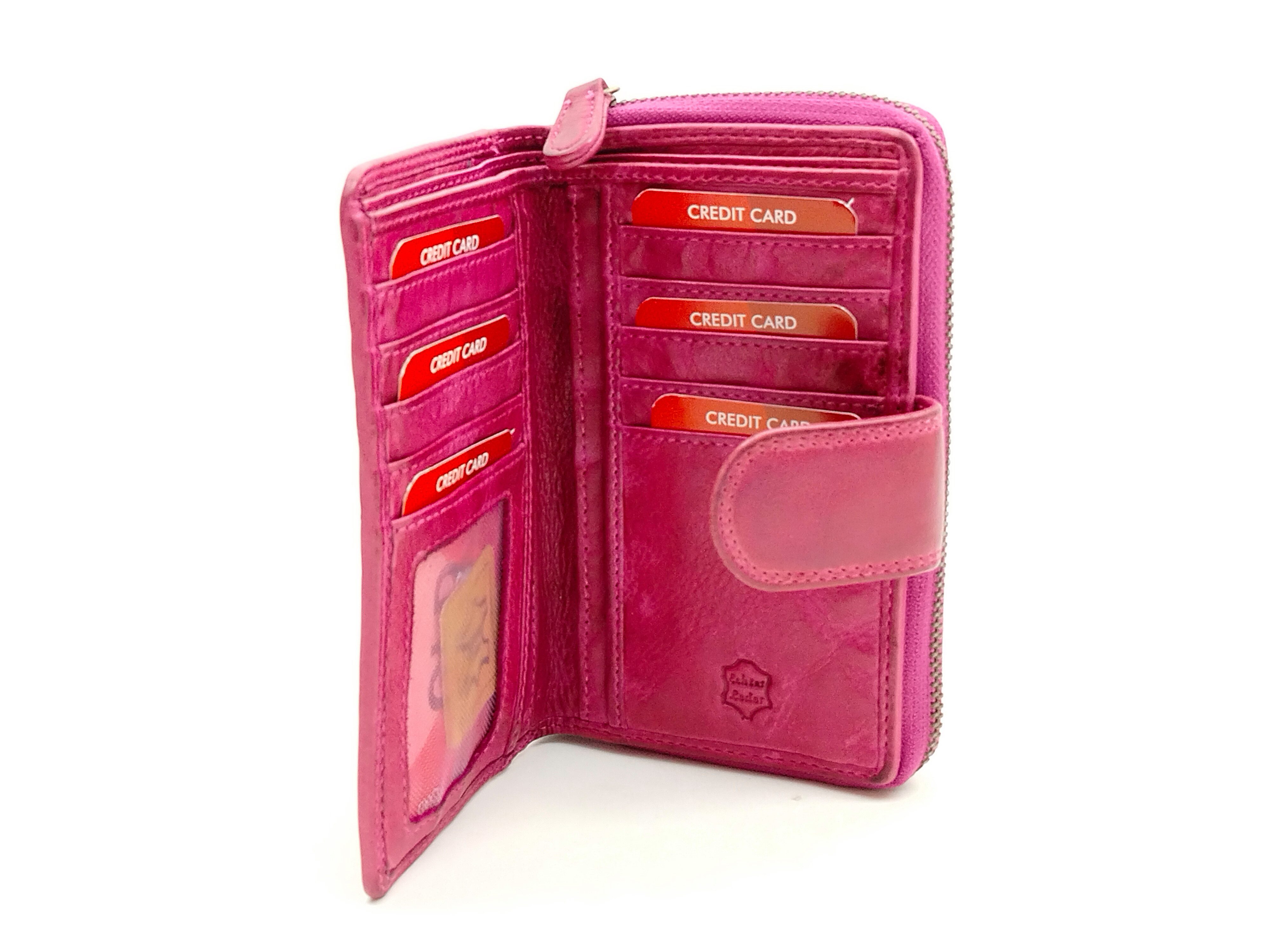 GlücksNugget Geldbörse Reißverschlussbörse aus echtem Leder Hell Fuchsia