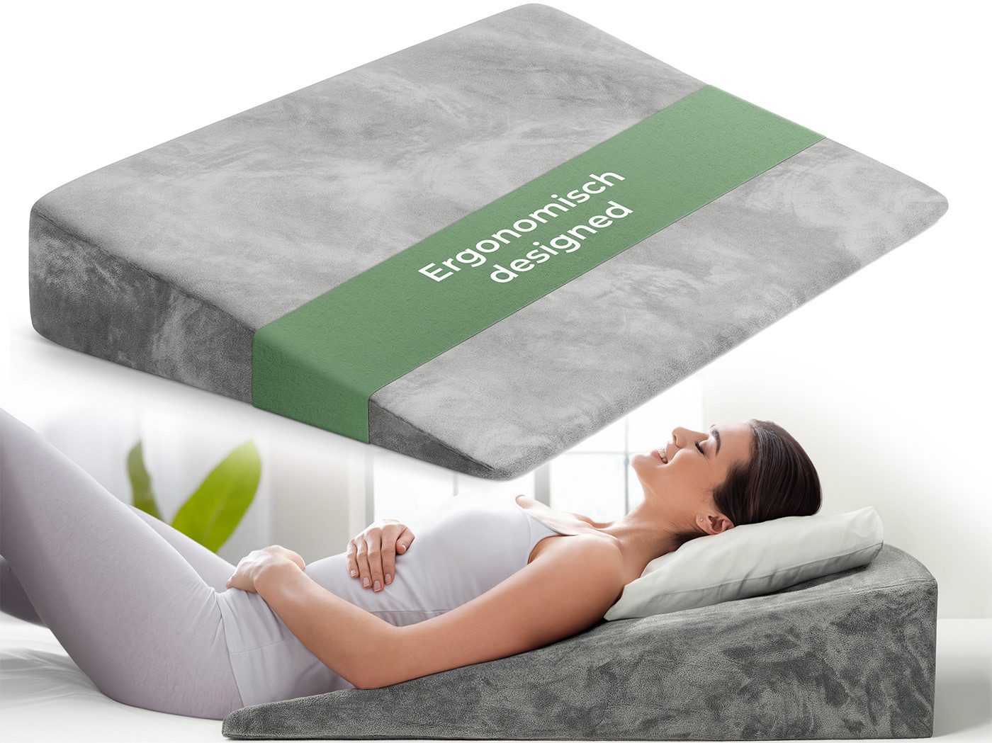 Well B4 Keilkissen für Bett und Couch, Matratzenkeil [mit 2 Liegezonen], Rückenkissen, für Reflux, Bequemes Reflux Kissen und Lesekissen zur Schlaferhöhung, oder als Rückenlehne