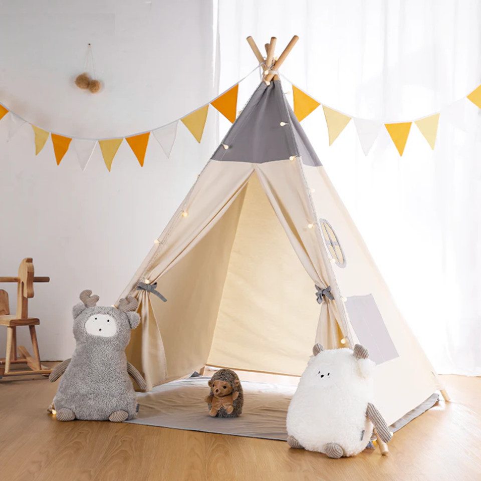 TSE Spielzelt besrey Kinder Tipi Spielzelt faltbar mit LED Licht für 2 bis 3 Kinder (Kinderzelt-Set mit, Lichtern)