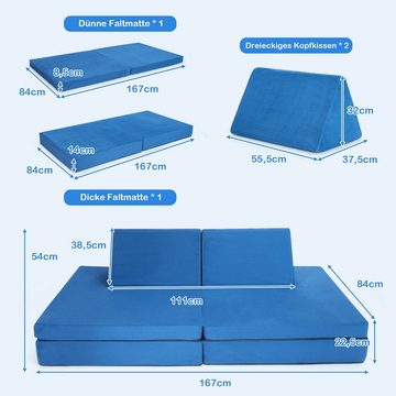 COSTWAY Schlafsofa, 4 tlg., mit 2 faltbaren Matten & 2 dreieckigen Kissen