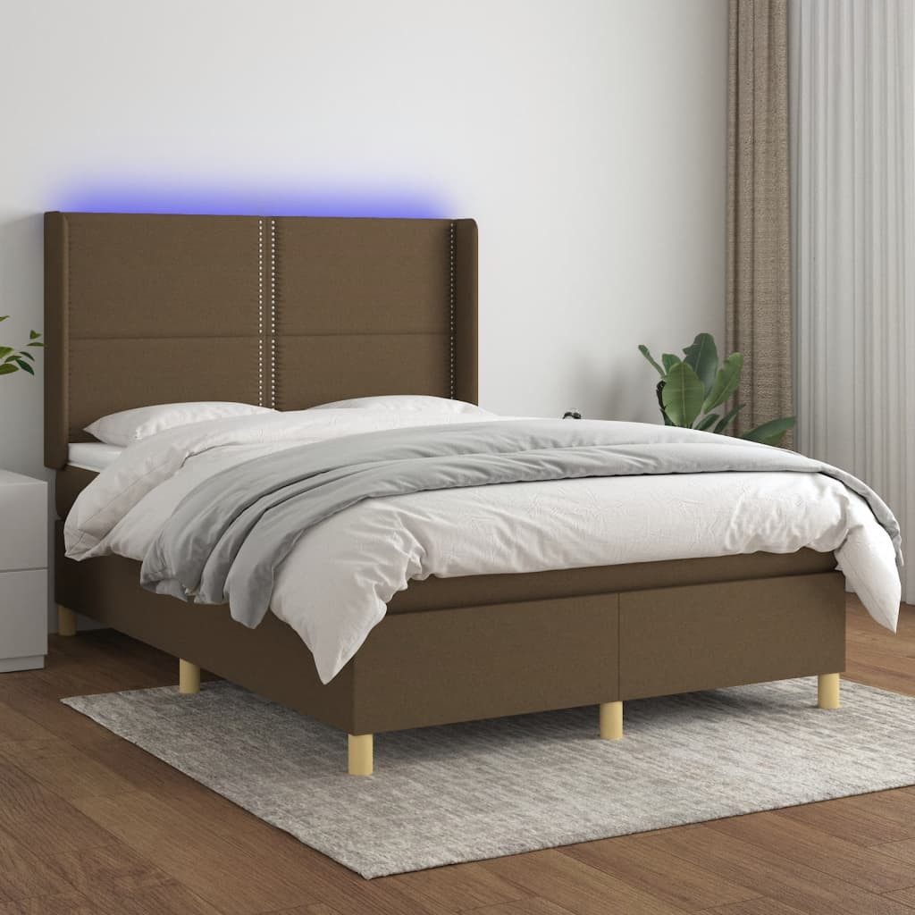 vidaXL Boxspringbett Boxspringbett mit Matratze LED Dunkelbraun 140x200 cm günstig online kaufen