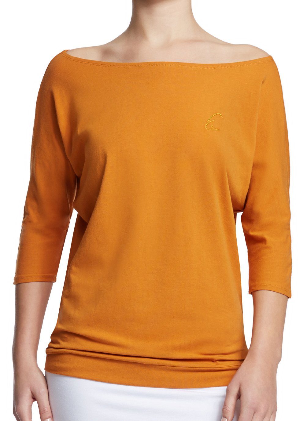 ESPARTO Yogashirt Halbarmshirt Sadaa in Bio-Baumwolle Wohlfühlshirt mit breitem Schulterausschnitt (U-Boot-Ausschnitt) Currygelb