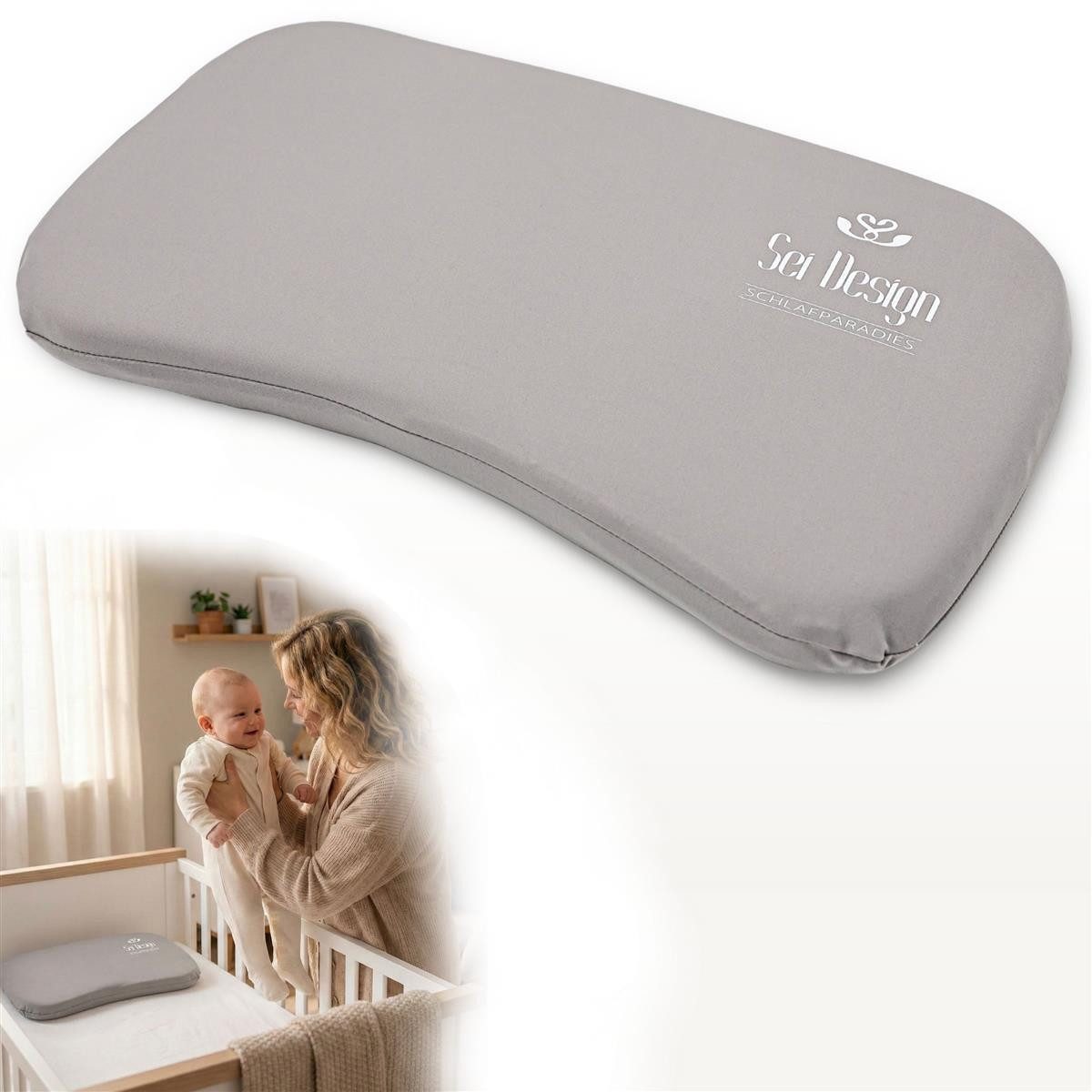 Babykissen Baby Memory-Foam Kopfkissen – 44x25x3 cm – mit Kopfmulde, kühlender