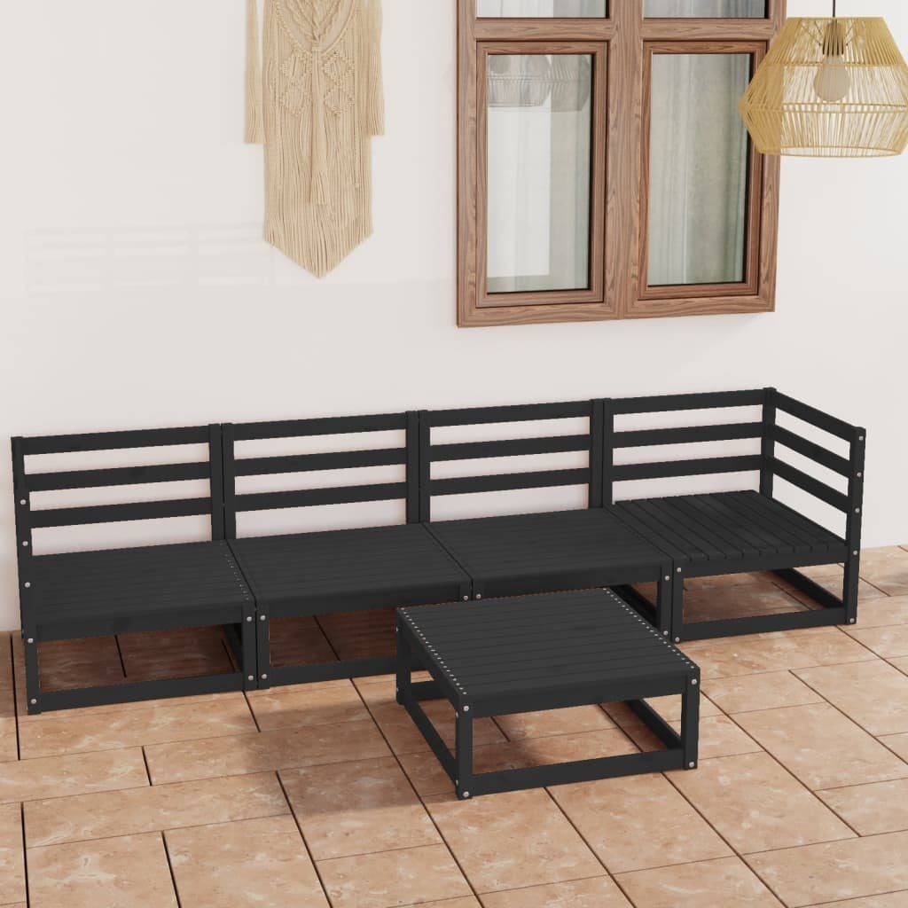 Garten-Lounge-Set 5-tlg. Gartenlounge-Set Massivholz Kiefer, (1-tlg) Schwarz vidaXL