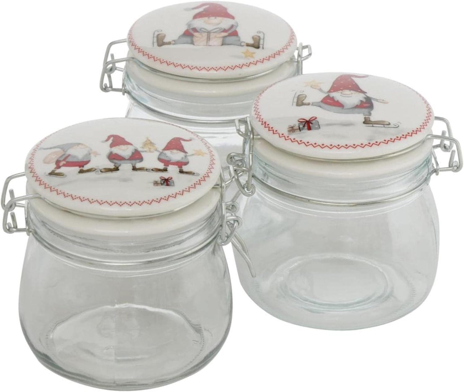 BOLTZE Vorratsglas 3er Set Банки для зберігання – Weihnachten Wichtel mit Schlittschuhen 11cm, (3-tlg)