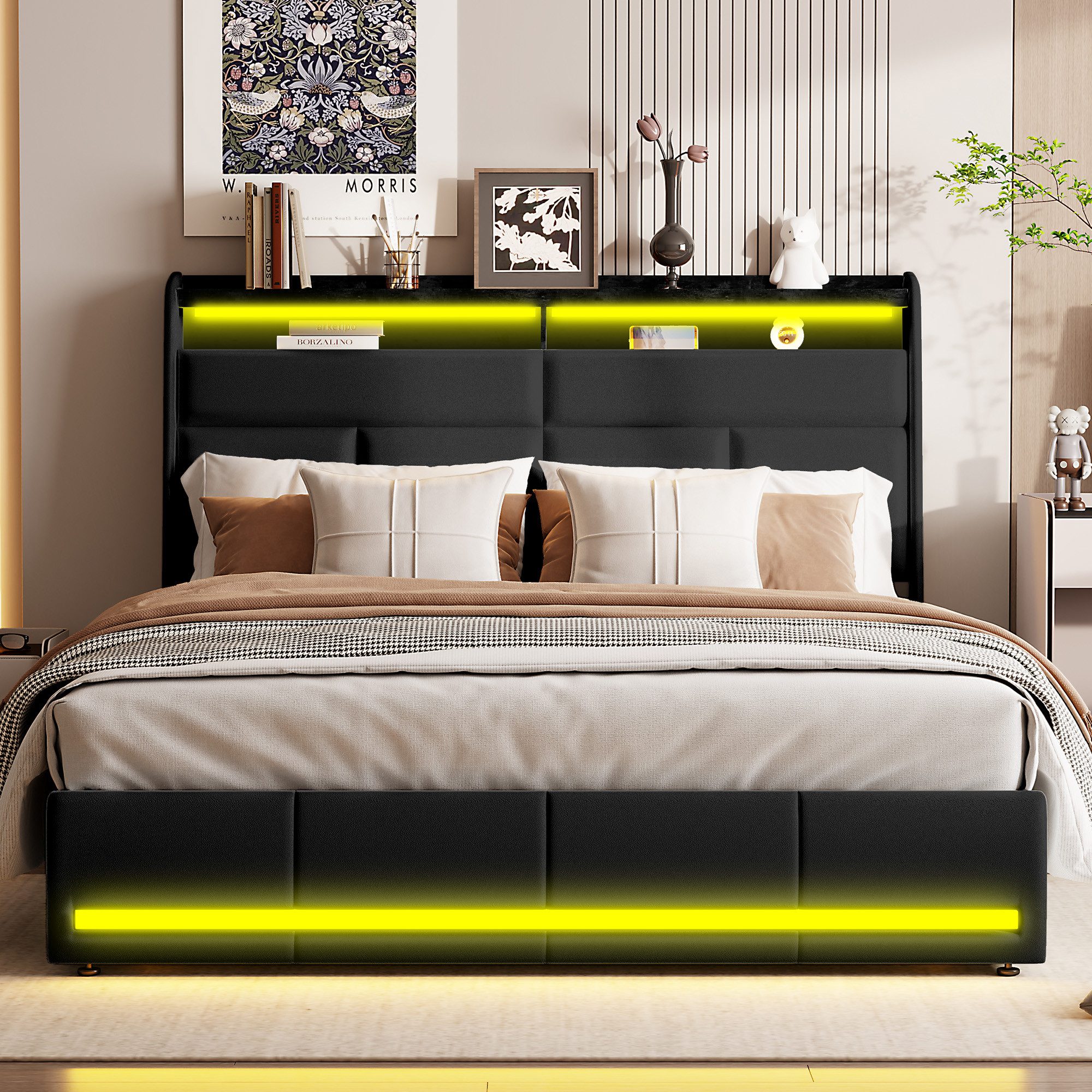 FUROKOY Stauraumbett Doppelbett Polsterbett mit Lattenrost günstig online kaufen