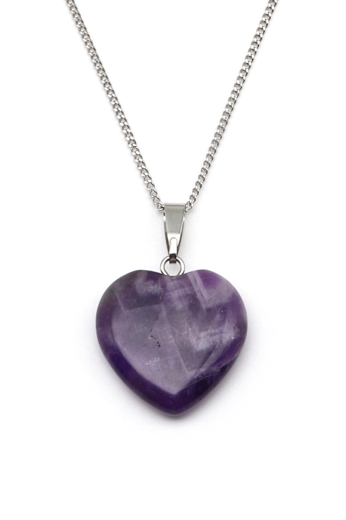 Nisan Edelstein, Amethyst Herz Halskette Natürlicher Heilstein mit silberfarbener Kette