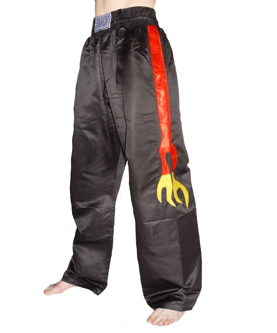 BAY-Sports Sporthose Kickboxhose Flame Kickboxen Hose lang mit Flammen Designe Kickboxing (Edler Look, 1 Stück) Kampfsporthose Kinder und Erwachsene 100 - 210