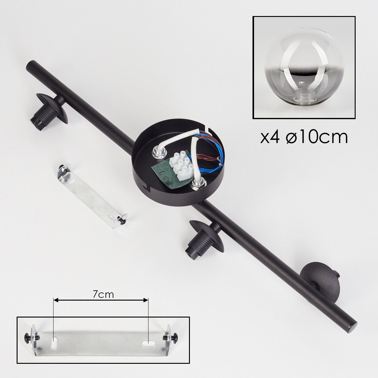 hofstein Deckenleuchte Deckenlampe aus Metall/Glas in Schwarz/Rauchfarben/Klar, ohne Leuchtmittel, Leuchte im Retro-Design aus Glas, 4 x G9 LED, ohne Leuchtmitt – Bild 5 von 5