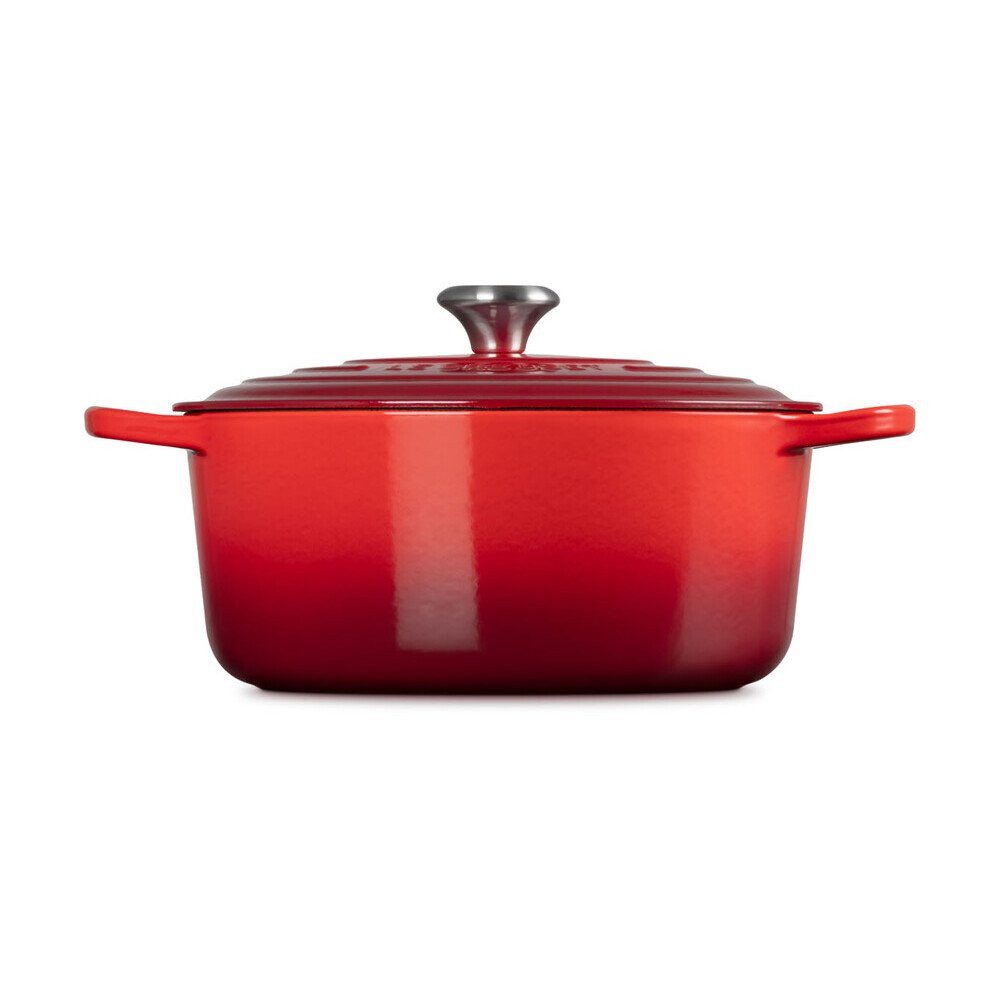 LE CREUSET Bräter Bräter mit Deckel 28 cm Signature kirschrot, Emailliertes Gusseisen, Schmortopf, Cocotte, Bratentopf, ca. 6-8 Personen, Ø28cm, Gusseisen