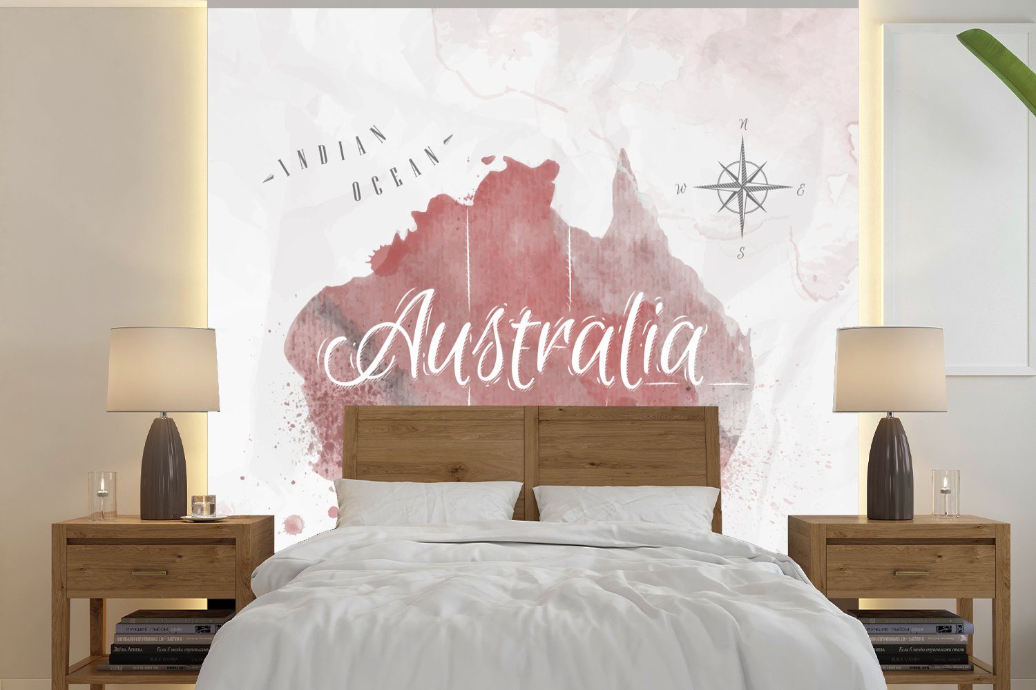 - Karte Küche, für St), - Kompass, bedruckt, (4 Schlafzimmer Vliestapete Fototapete Aquarell - MuchoWow Matt, Fototapete Australien Wohnzimmer