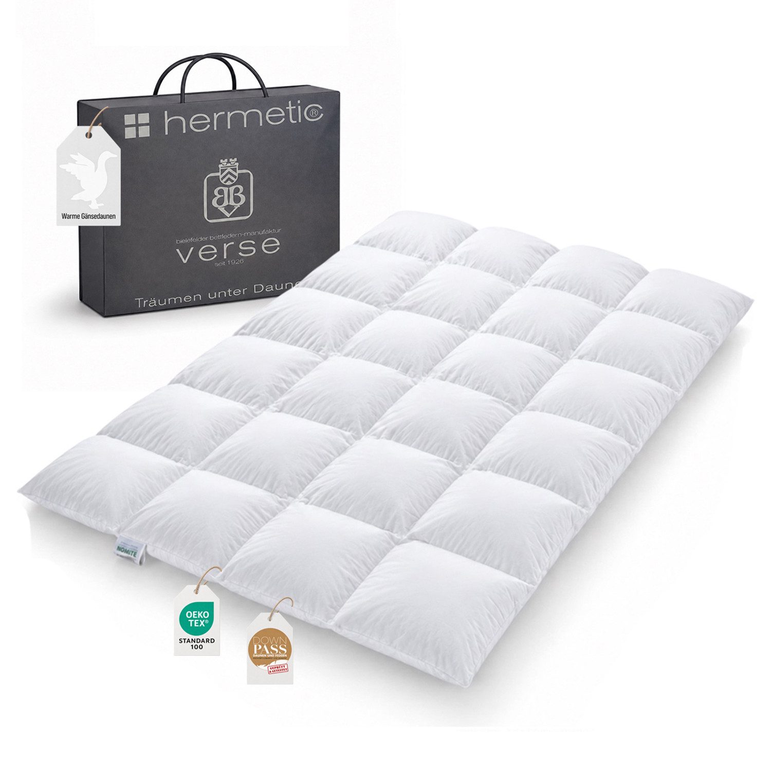 Bielefelder Bettfedern-Manufaktur Verse GmbH Daunenbettdecke Extra warme Ammerland Gänsedaunen Bettdecke Daunendecke 135x200 1080g, Füllung: 90% neue weiße Gänsedaunen Klasse1, 10% neue weiße Gänsefederchen Klasse1, Bezug: 100% Baumwolle