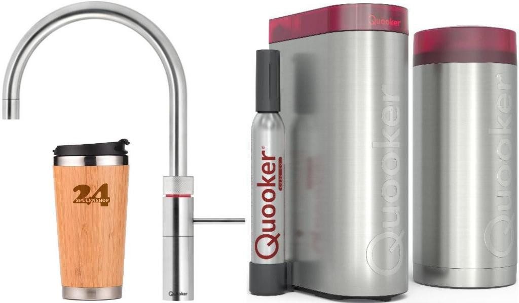 QUOOKER Küchenarmatur QUOOKER FUSION ROUND Chrom Combi B mit CUBE 2 (22FRCHRCUBE) (2-St) 100°C Kochendwasserhahn mit Trinkwassersystem