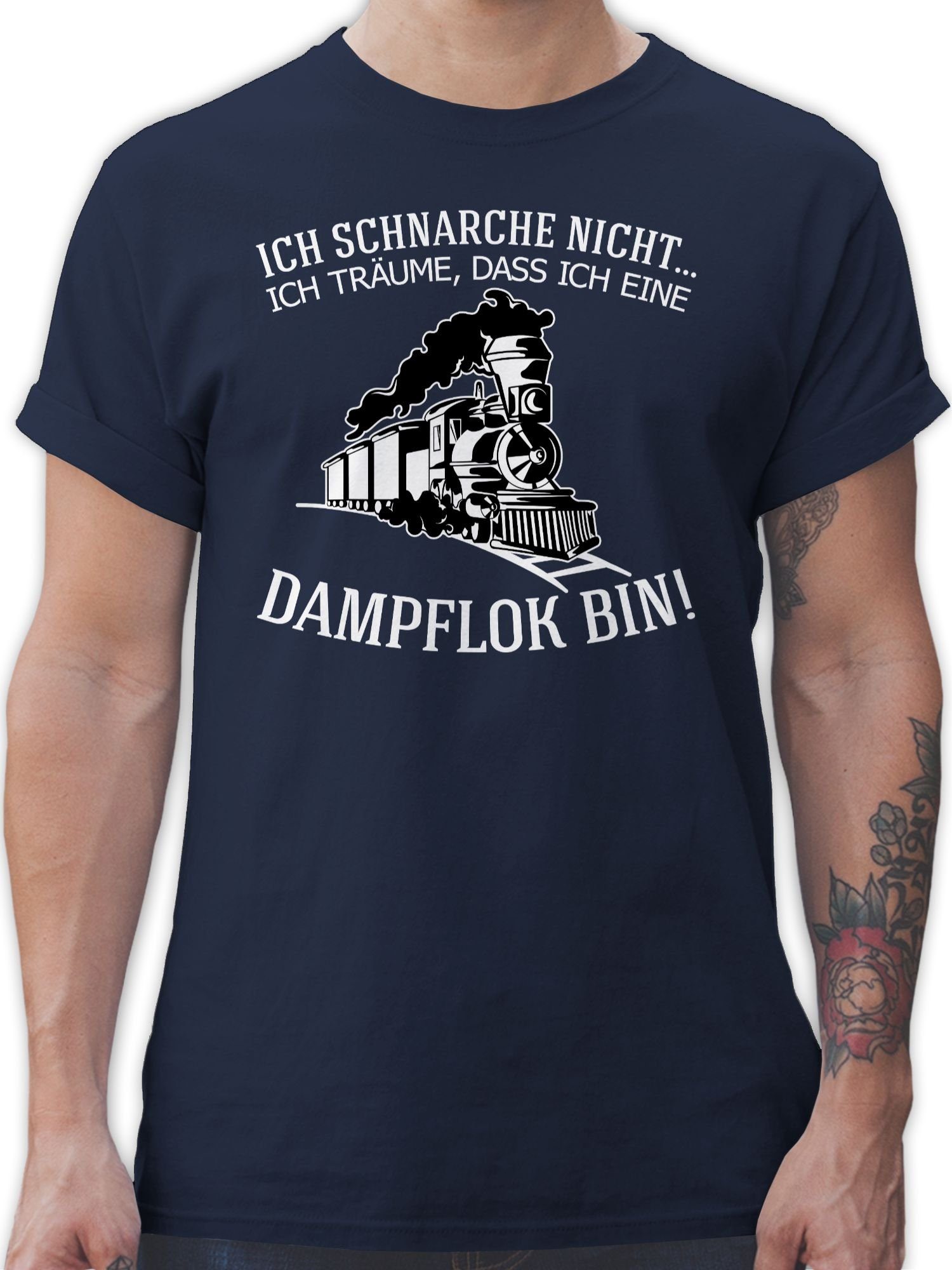 Shirtracer T-Shirt Ich schnarche nicht. Ich träume, dass ich eine Dampflok bin weiß Hobby Outfit 02 Navy Blau